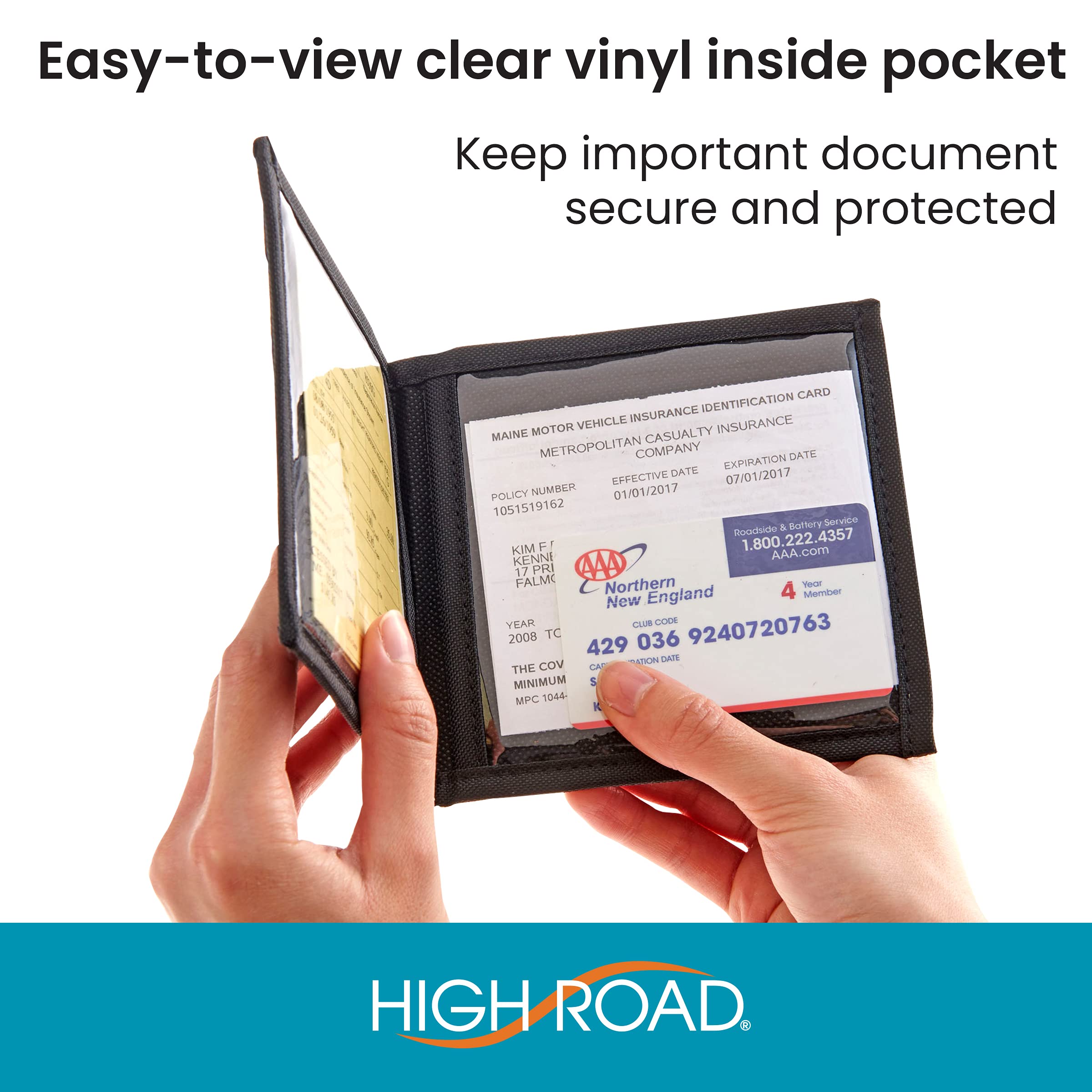 High Road Car Registration and Insurance Card Holder, Black, 5 3/8" x 5 1/8", Textile/Mesh, Model HR-REGISTRATION, for Sun Visor/