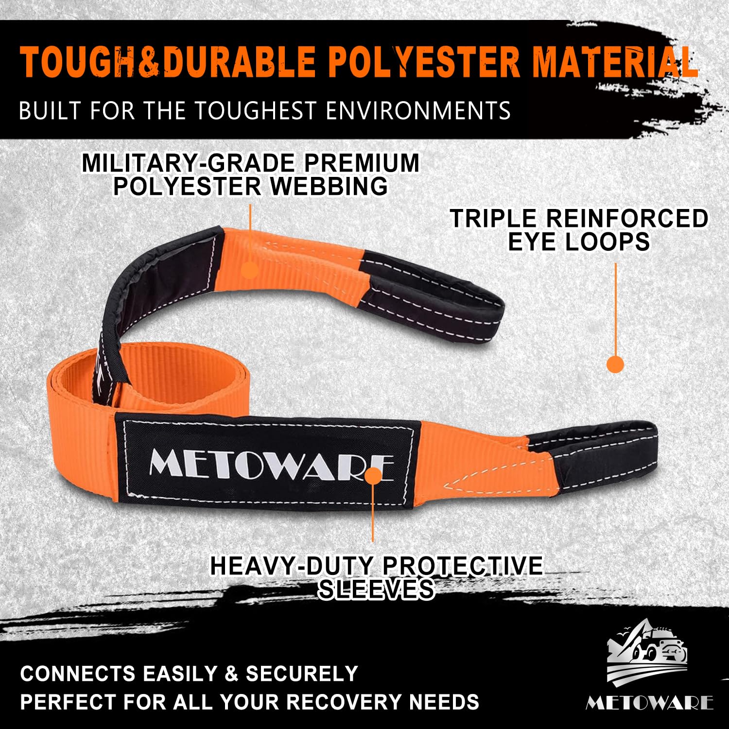 Metoware Tree Saver Tow Strap 3''    8Ft Recovery Strap, Heavy Duty Tow Straps With 35,000 Lb Capacity, Triple Reinforced Loop S
