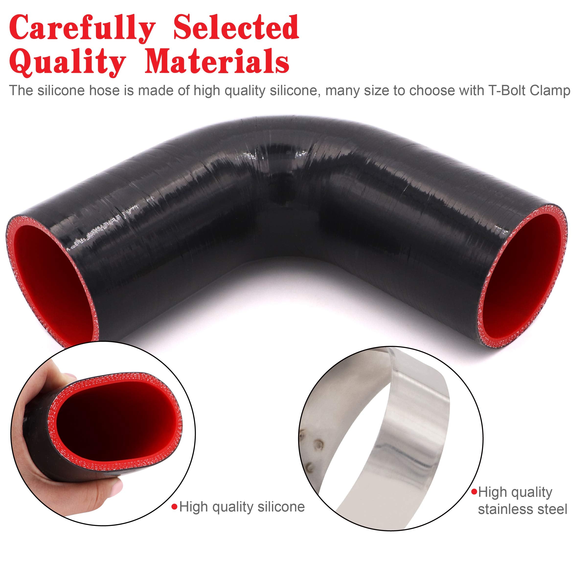 90 Degree Elbow Coupler Silicone Hose 4-Ply 4-Inch For Turbo/Intercooler/Intake Piping,Length 120Mm Thickness 5Mm With T-Bolt Cl