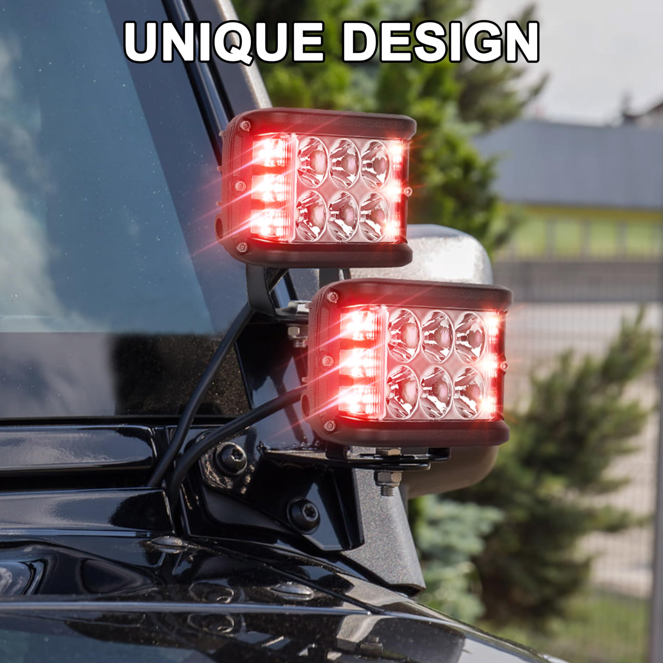 HOYUZA 4 Inch Red Side Shooter LED Cube Lights - Dual Strobe for Truck, ATV, UTV, Off-Road - Model HY-1818SR, Die Casting Aluminum Alloy