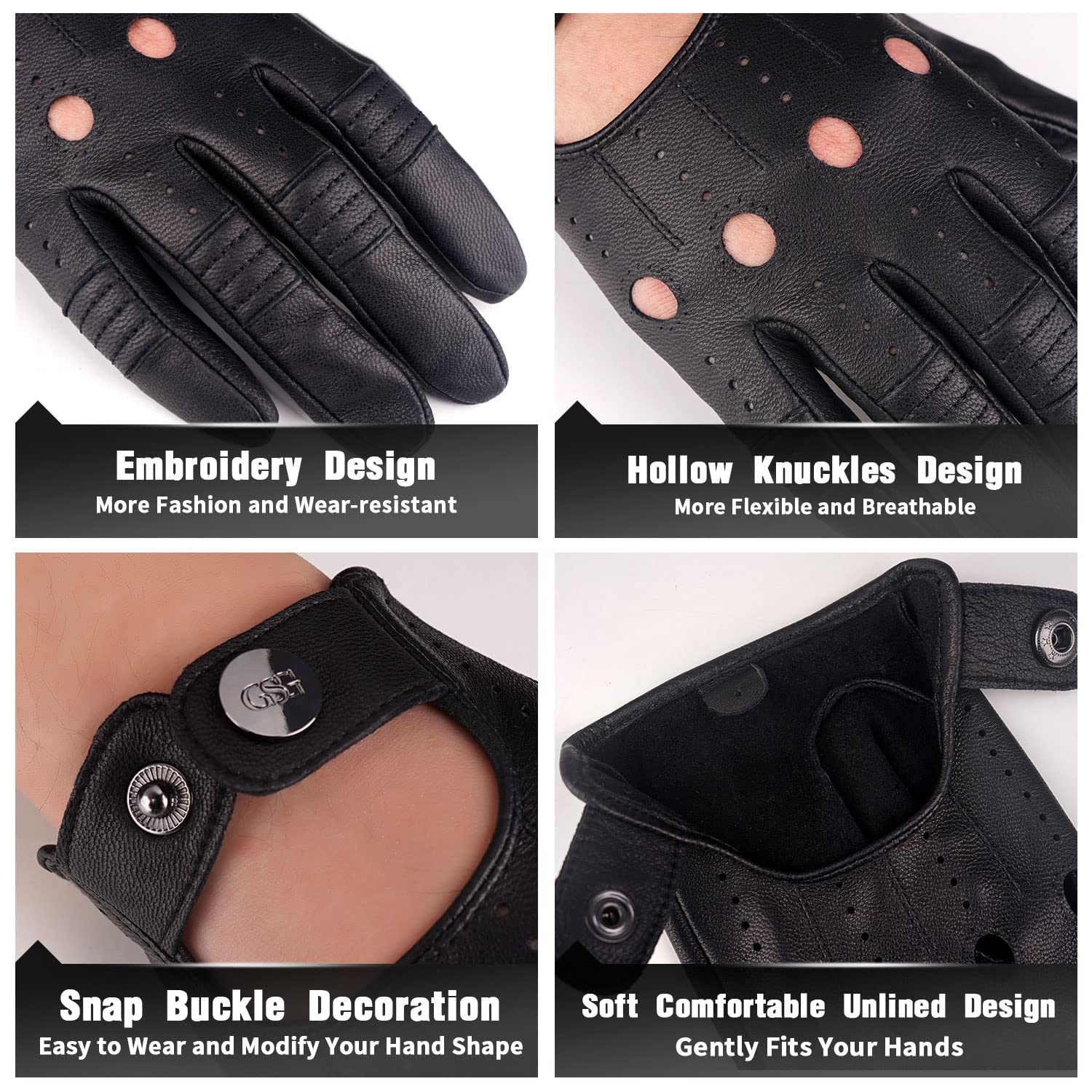 Gsg Men Leather Gloves Black Driving Cycling Touchscreen Motorcycle Unlined Gloves 9.5