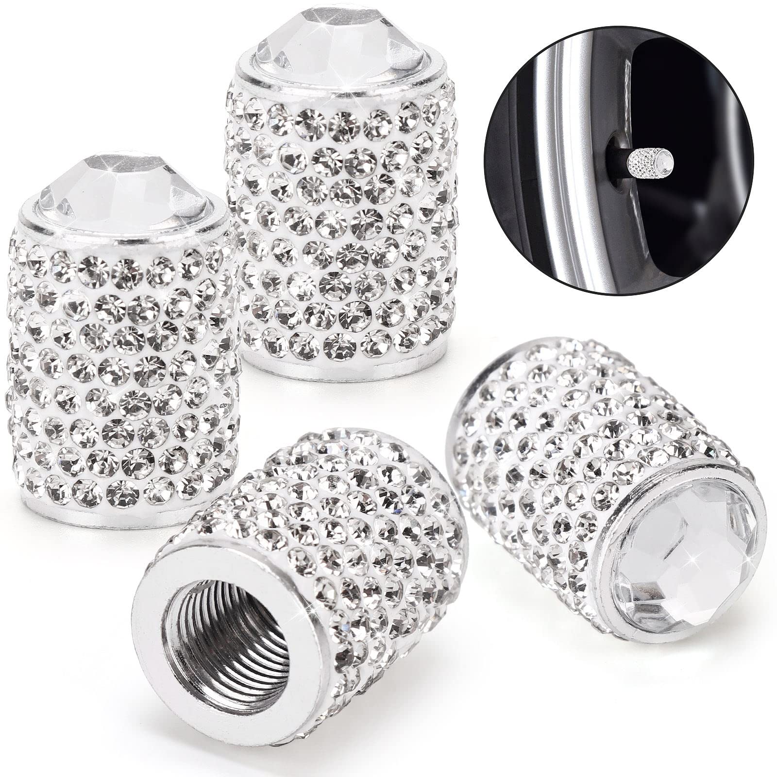 ToBeQueen Bling Colorful Tire Valve Caps, 4 Pack Handmade Crystal Rhinestone Color Bling Tire Caps Universal Dustproof Colorful 