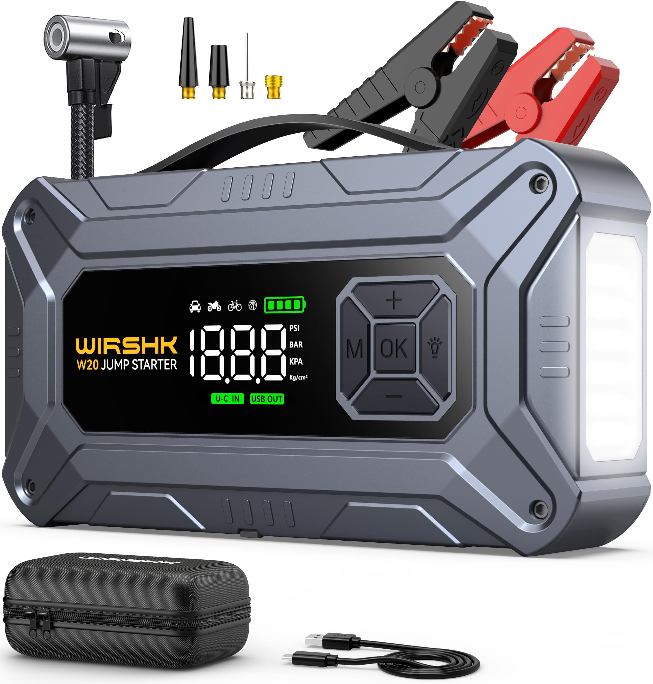 Jump Starter with Air Compressor, 8000A 160PSI Car Jump Starter (8.0 Gas/10.0L Diesel), 12V Battery Jump Starters, Portable Jump