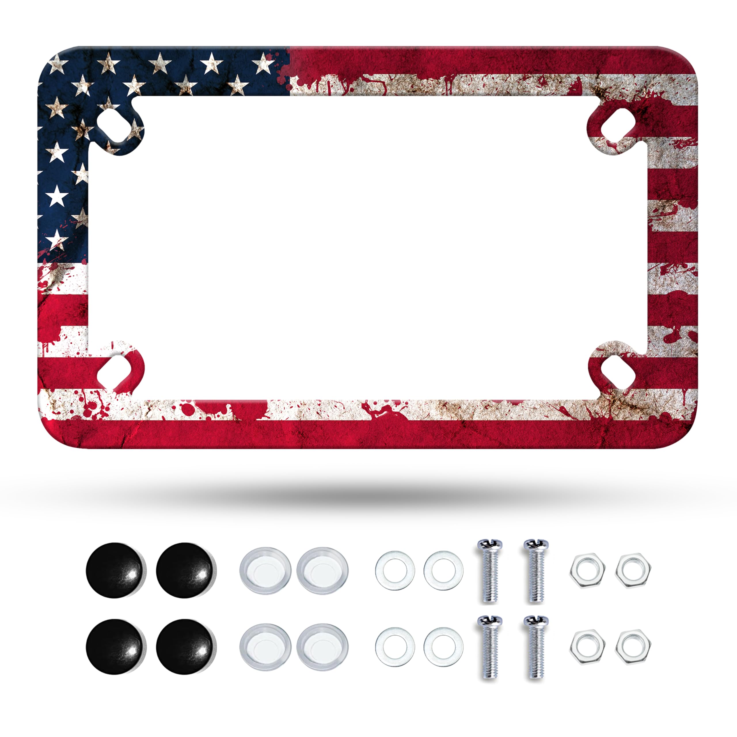 Motorcycle American Flag Blood Spatter License Plate Frame Stainless Steel Material Funny Motorbike License Plate Holder Motorcy