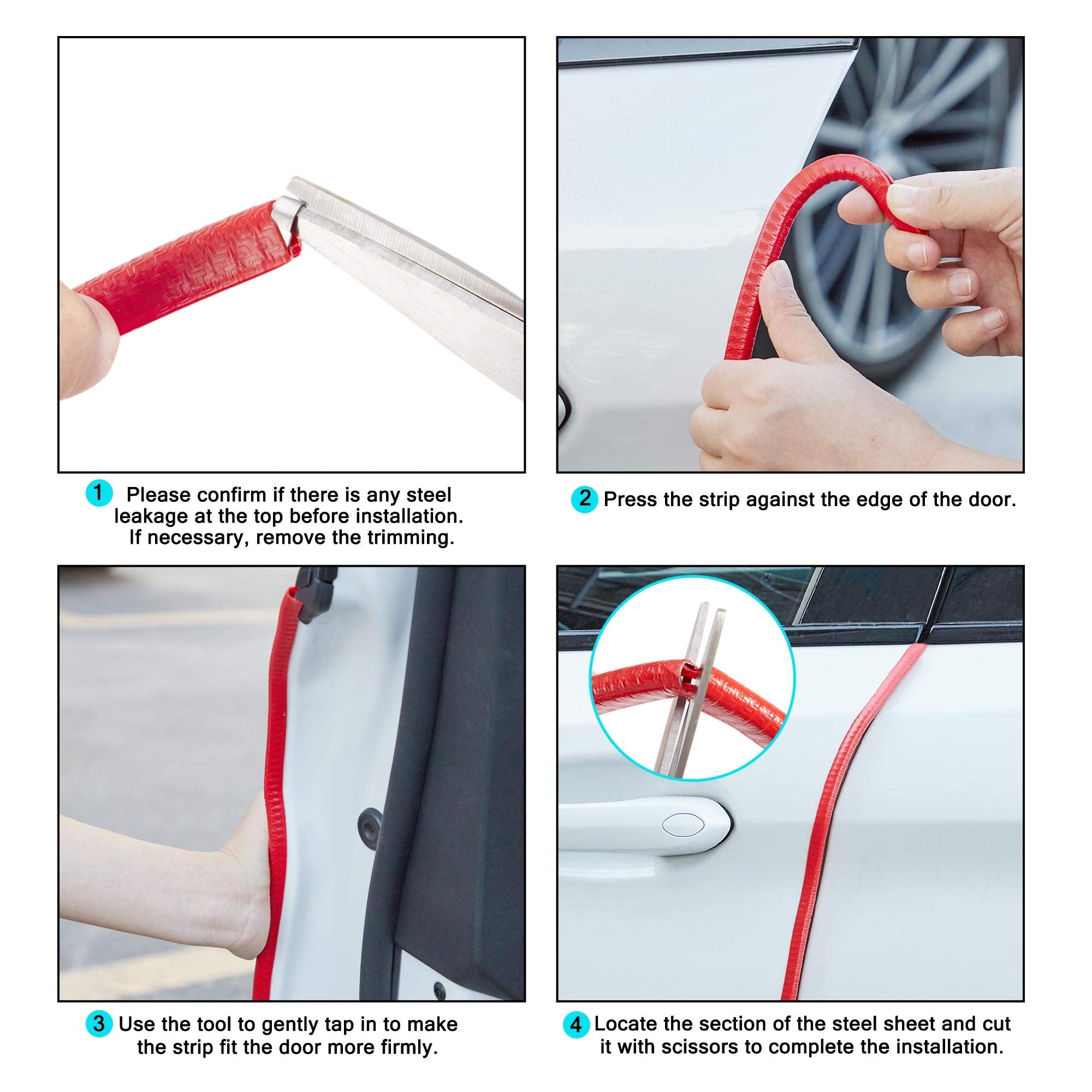 Tomall Car Door Protector Strip Red, Car Door Guards U Shape Rubber Seal Protector, Anti-Collision Anti-Scratch Waterproof Car Decorative Moulding Strips 5M(16Ft)