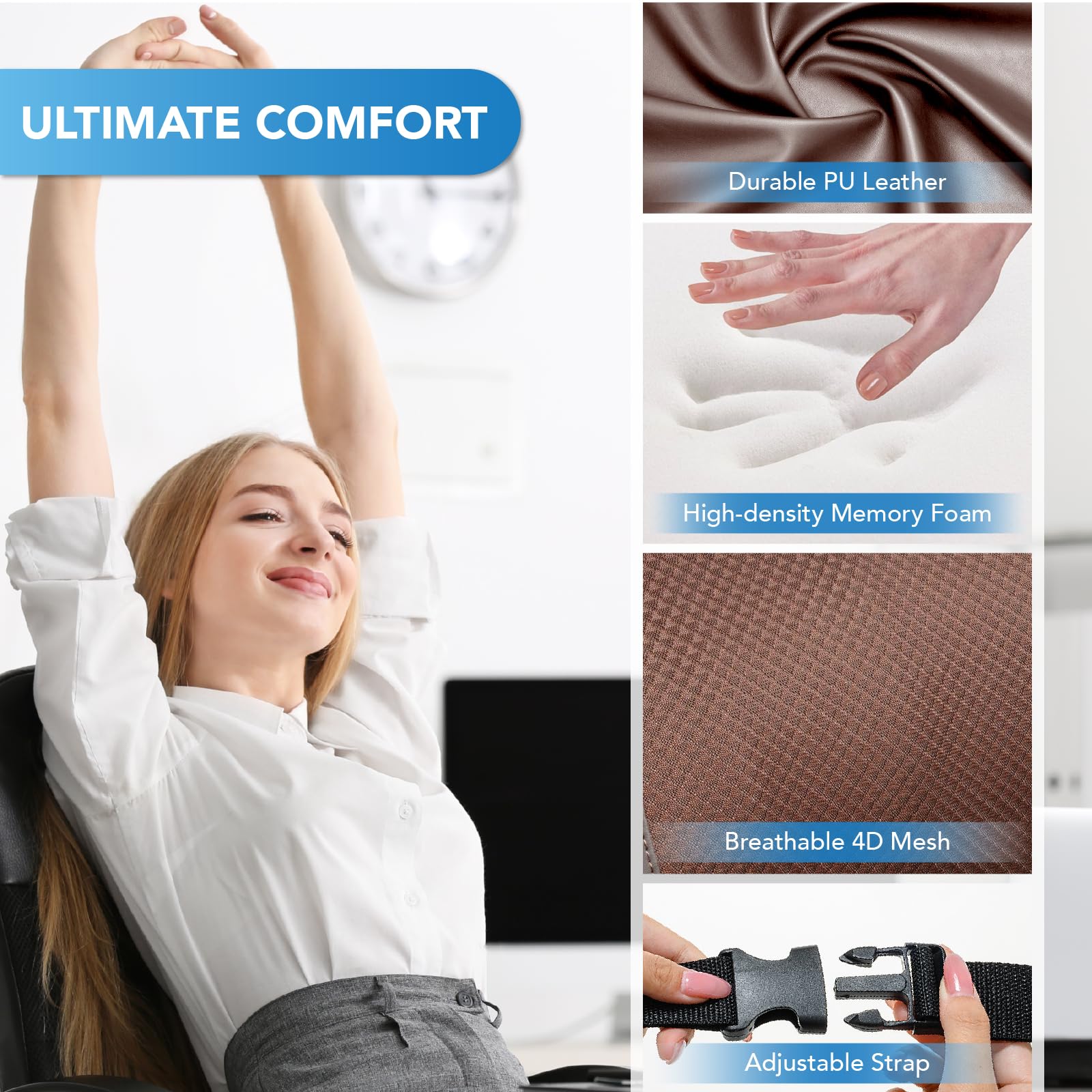 Lumbar Support Pillow: Memory Foam Lumbar Pillow For Lower Back Pain Relief - Car Back Cushion For Driving - Lumbar Support For