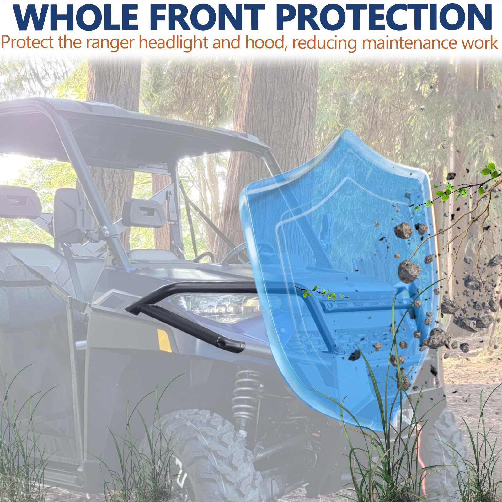StarknightMT Ranger XP 1000 Front Bumper - Alloy Steel Black Brush Guard for 2018-2024 Polaris Ranger 1000/Ranger Crew XP 1000
