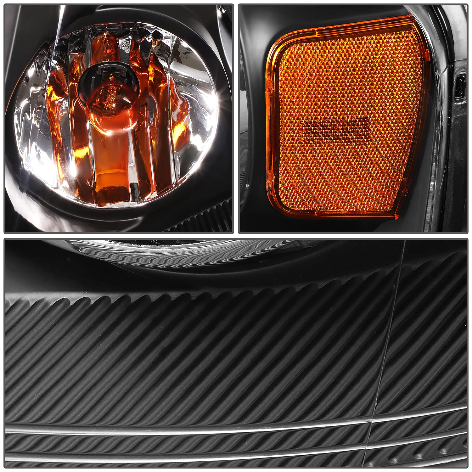 DNA MOTORING Black Amber Headlights Replacement for 04-08 F-150/06-08 Mark LT, Model HL-OH-F1504-BK-AM