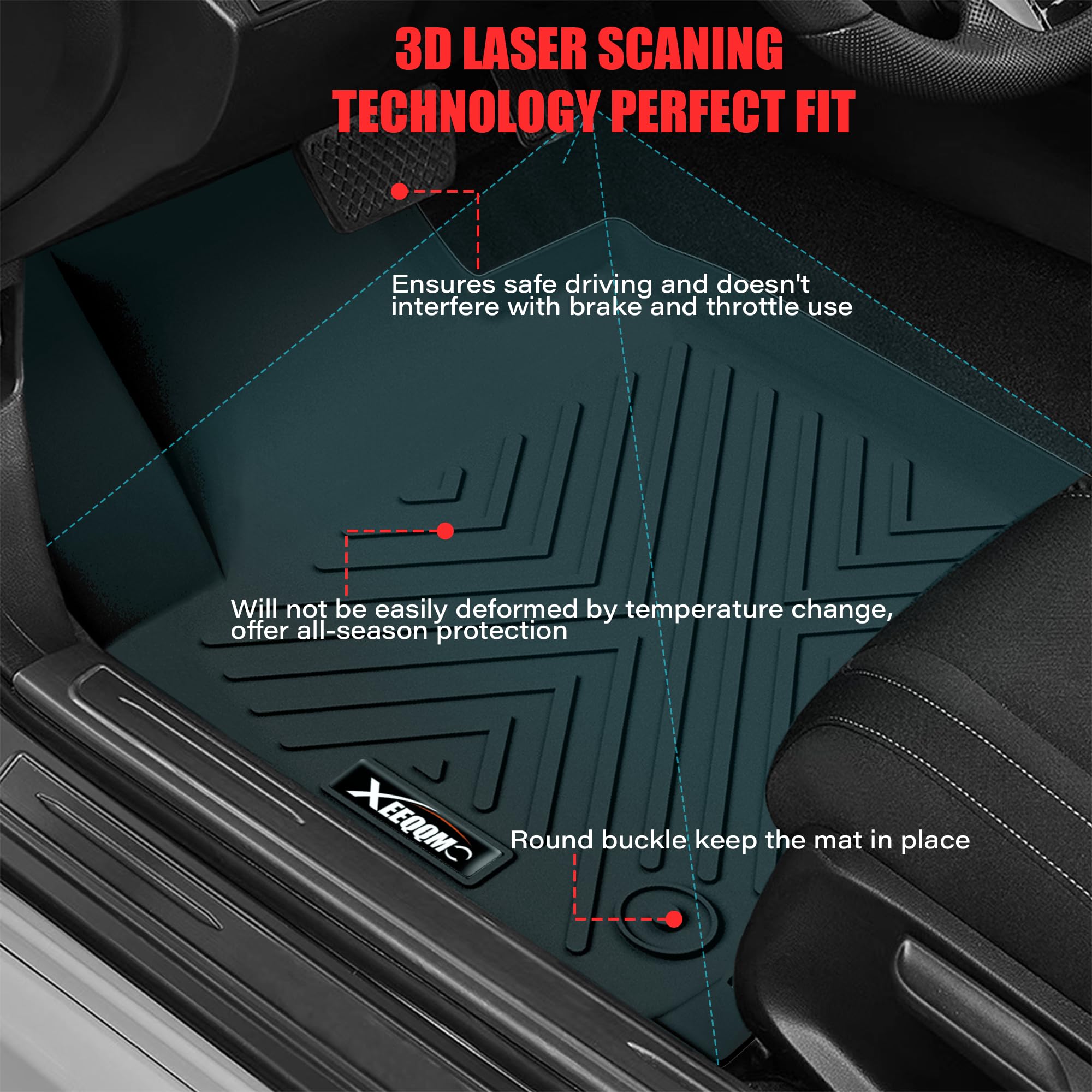 Floor Mats For 2021-2024 Chevrolet/Chevy Tahoe/Gmc Yukon 7 Seater With Trunk Mat All Weather Tpe Rubber Cargo Liner Full Set For