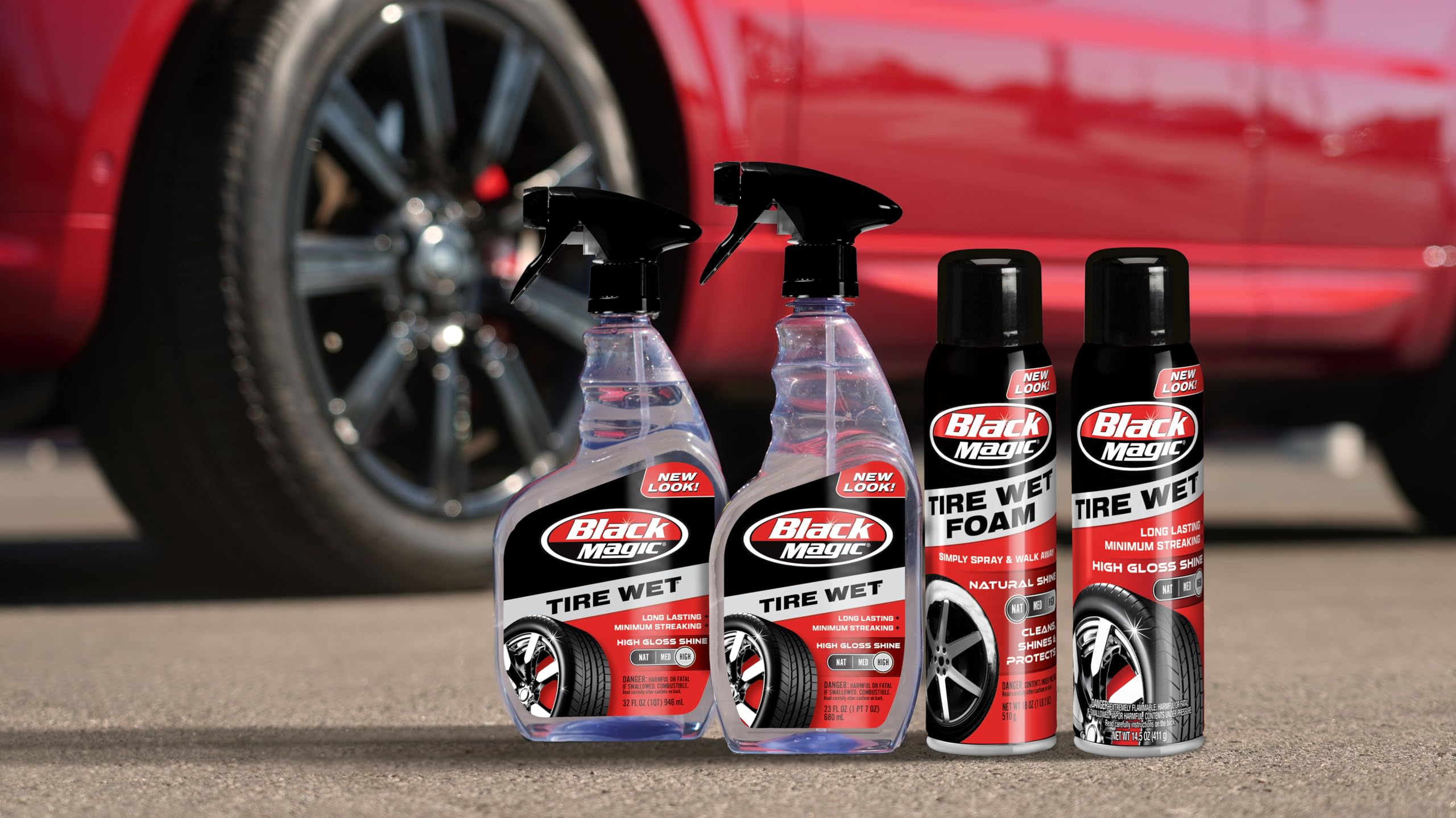 Black Magic Tire Wet Shine Spray, 23oz (Pack of 2) - Glossy Finish for Tires, Easy Application