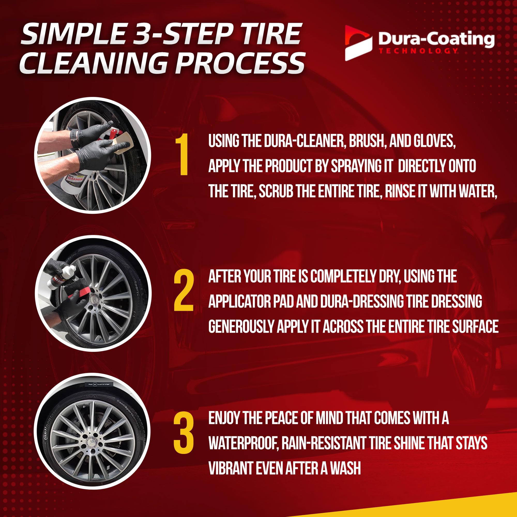 DURA-COATING TECHNOLOGY Dura-Dressing XL Total Tire Kit - Tire Dressing & Restoration for High Gloss Finish - Made in USA