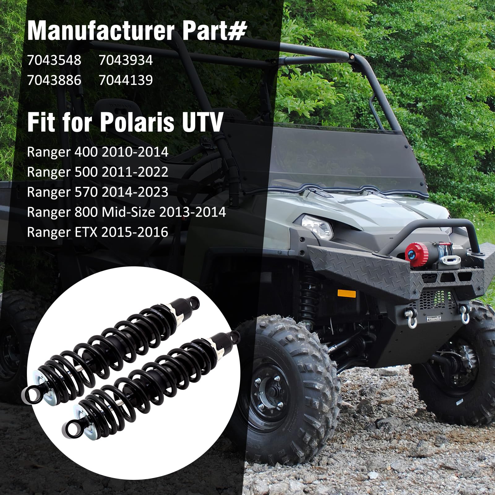 M MATI Rear Shocks for Polaris Ranger 400/500/570/800 - Compatible Models 7043548/7043886/7043934/7044139
