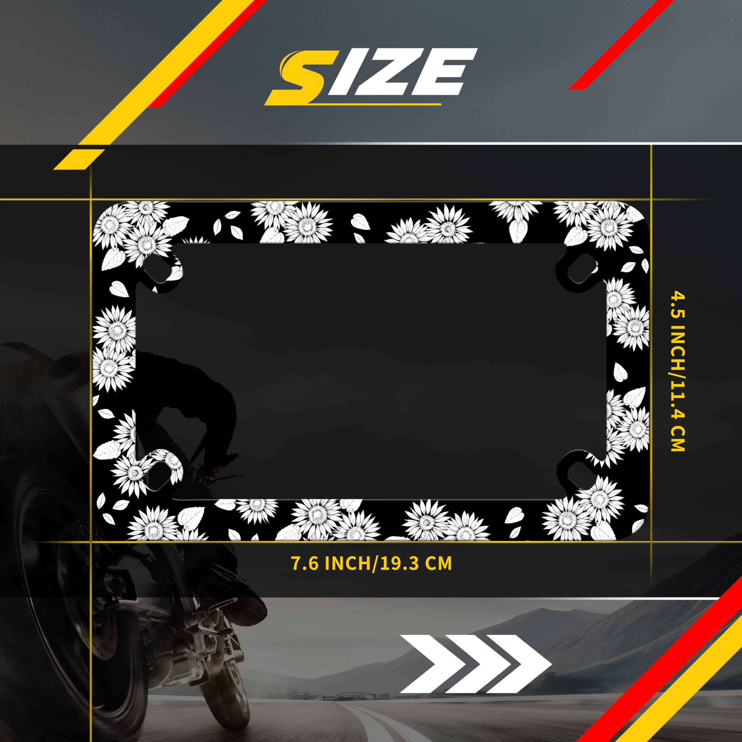 Motorcycle Black White Sunflower License Plate Frame Beautiful Flowers Stainless Steel Material Funny Motorbike License Plate Ho
