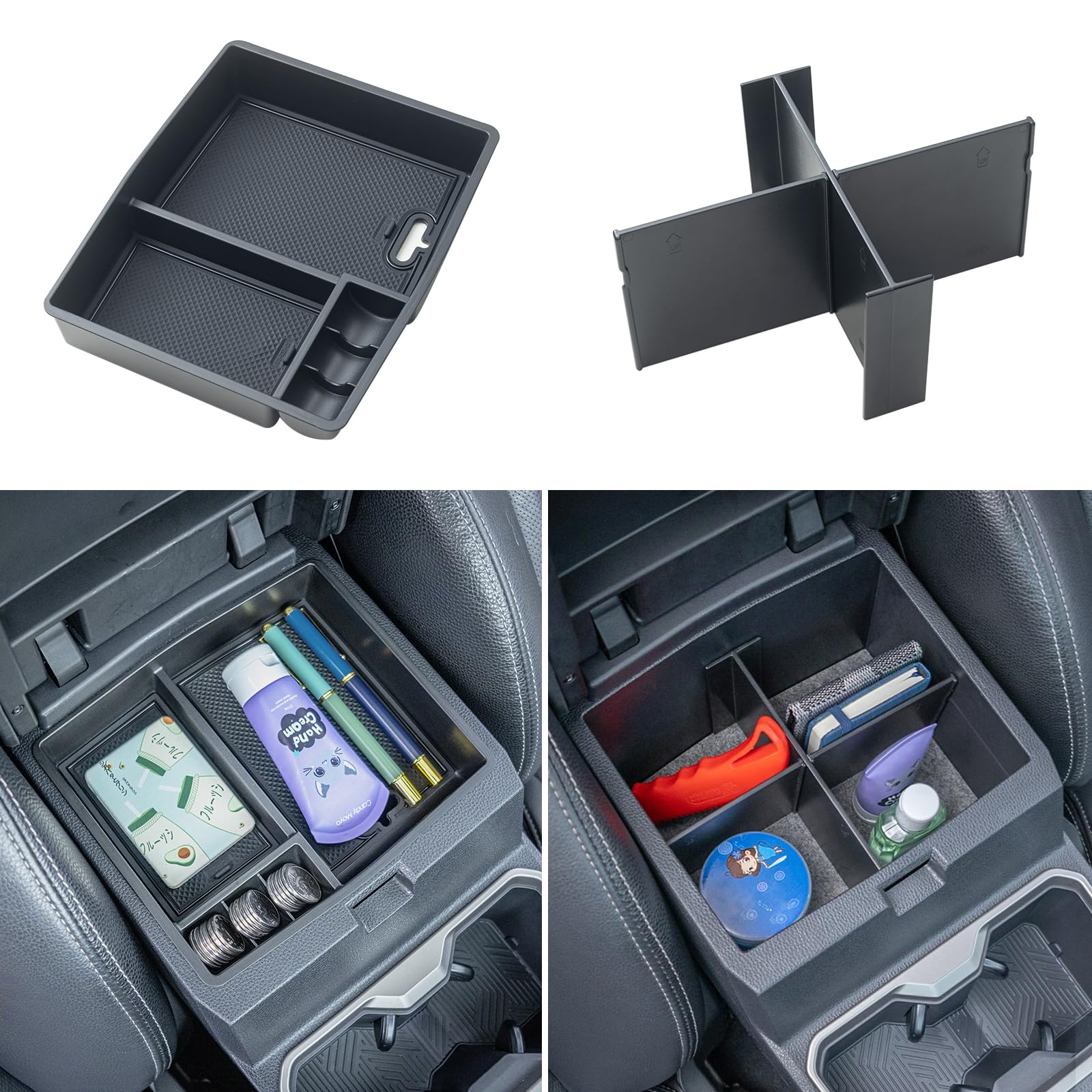 JKCOVER 2PCS Center Console Organizer Compatible with 2024 2025 Toyota Tacoma(4th Gen) Center Console Tray and Divider Storage A