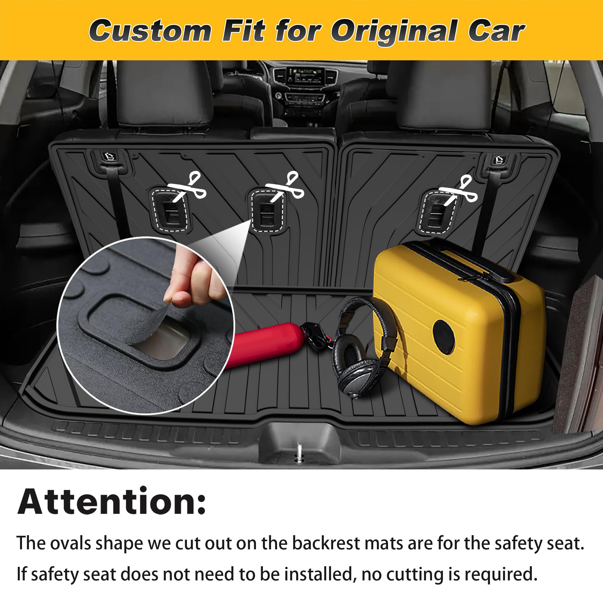 Original Cargo Mat & Backrest Mat Fit for Honda Pilot 2016-2022: Cargo Liner with Backrest Mat Behind 3rd Row Back Seat Protecto