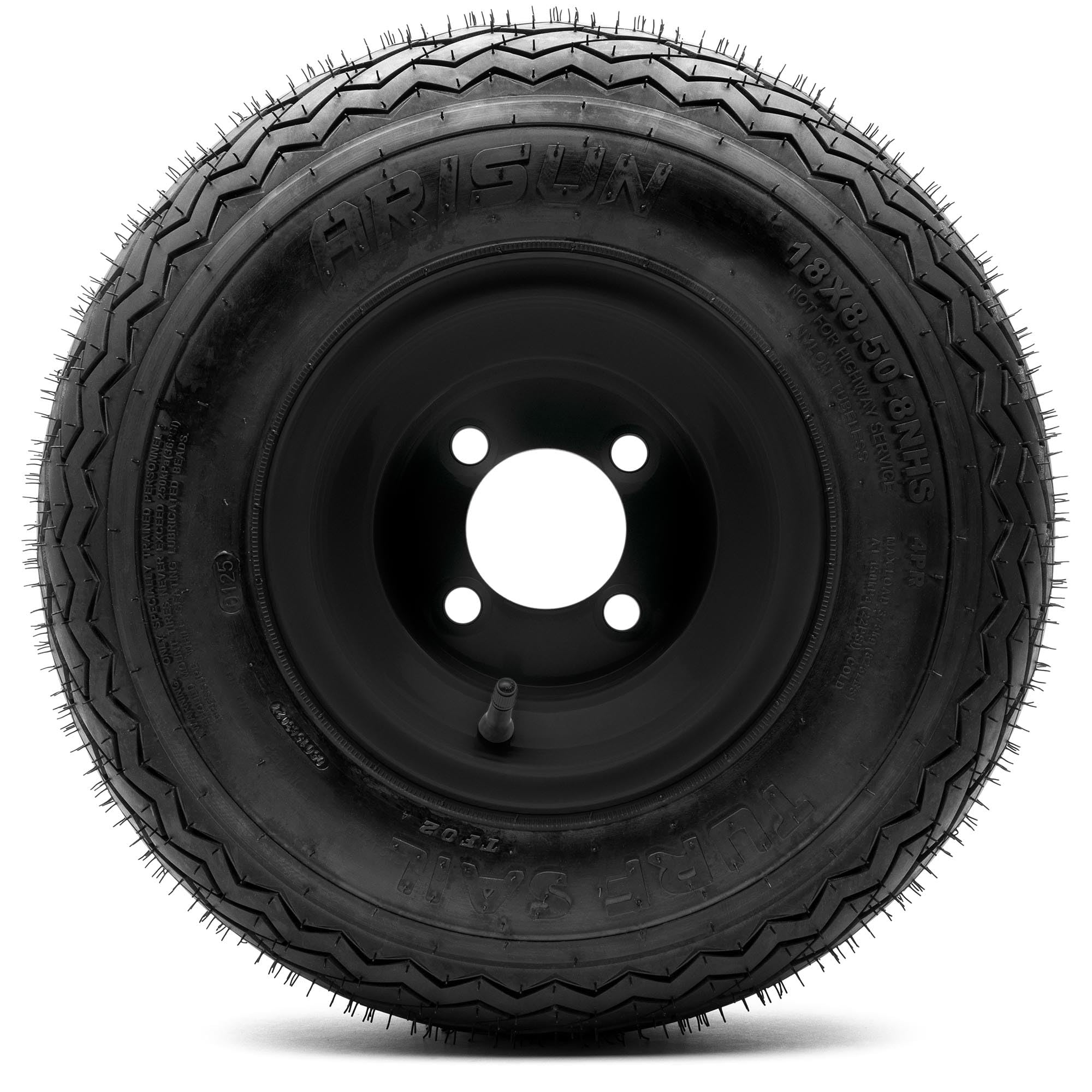 8'' Steel Golf Cart Wheel Matte Black and Arisun Turf Sail (18/8.5-8) Golf Cart Tire - Single