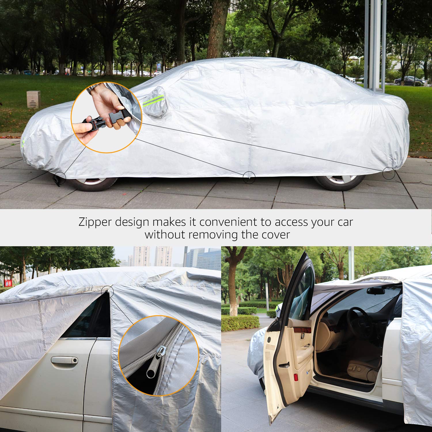 Amazon Basics Silver Weatherproof Car Cover - 150D Oxford, Sedans Up To 200''