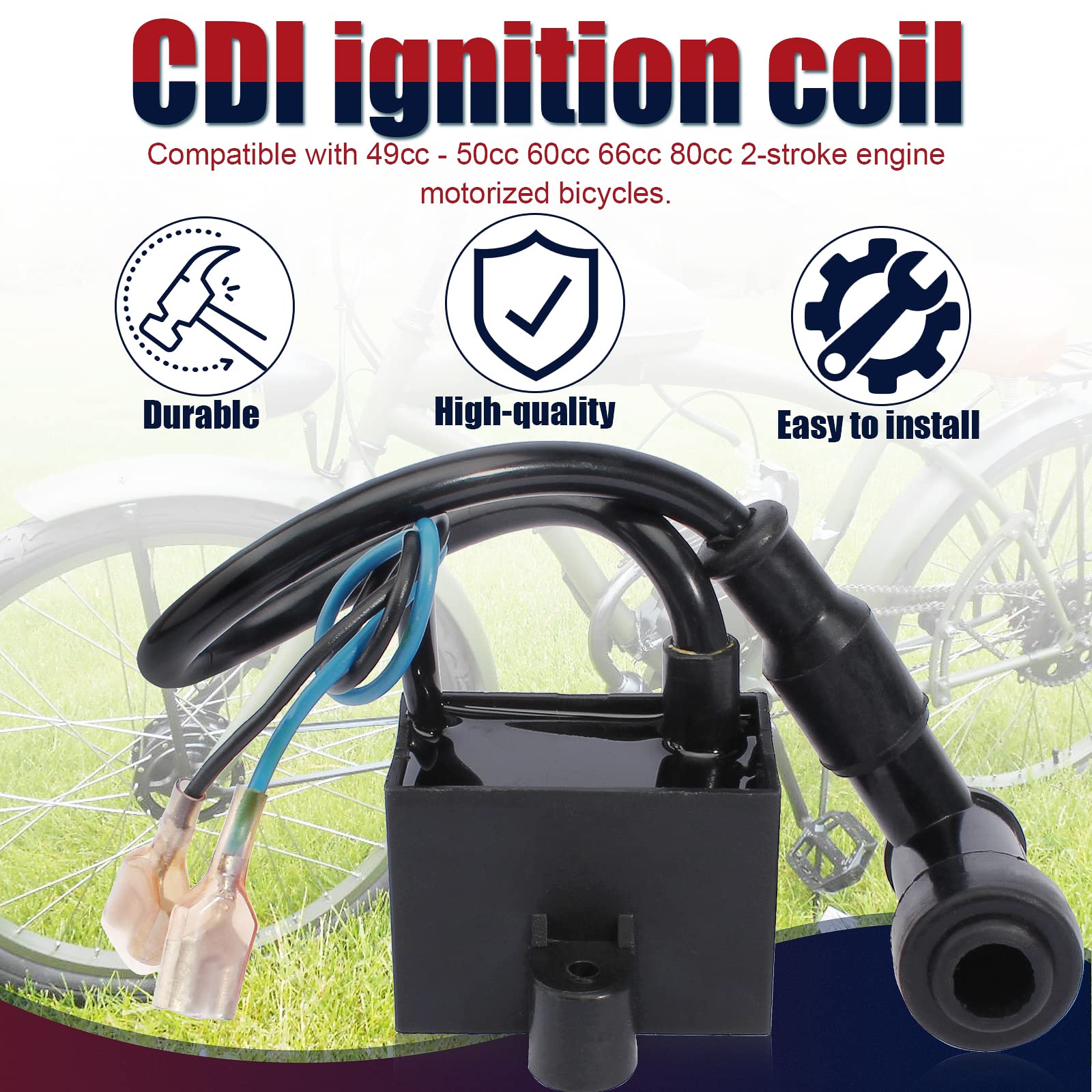 QAZAKY CDI Ignition Coil Spark Plug for 49cc-80cc 2-Stroke Engine - Model Z9043-PUK-MFN
