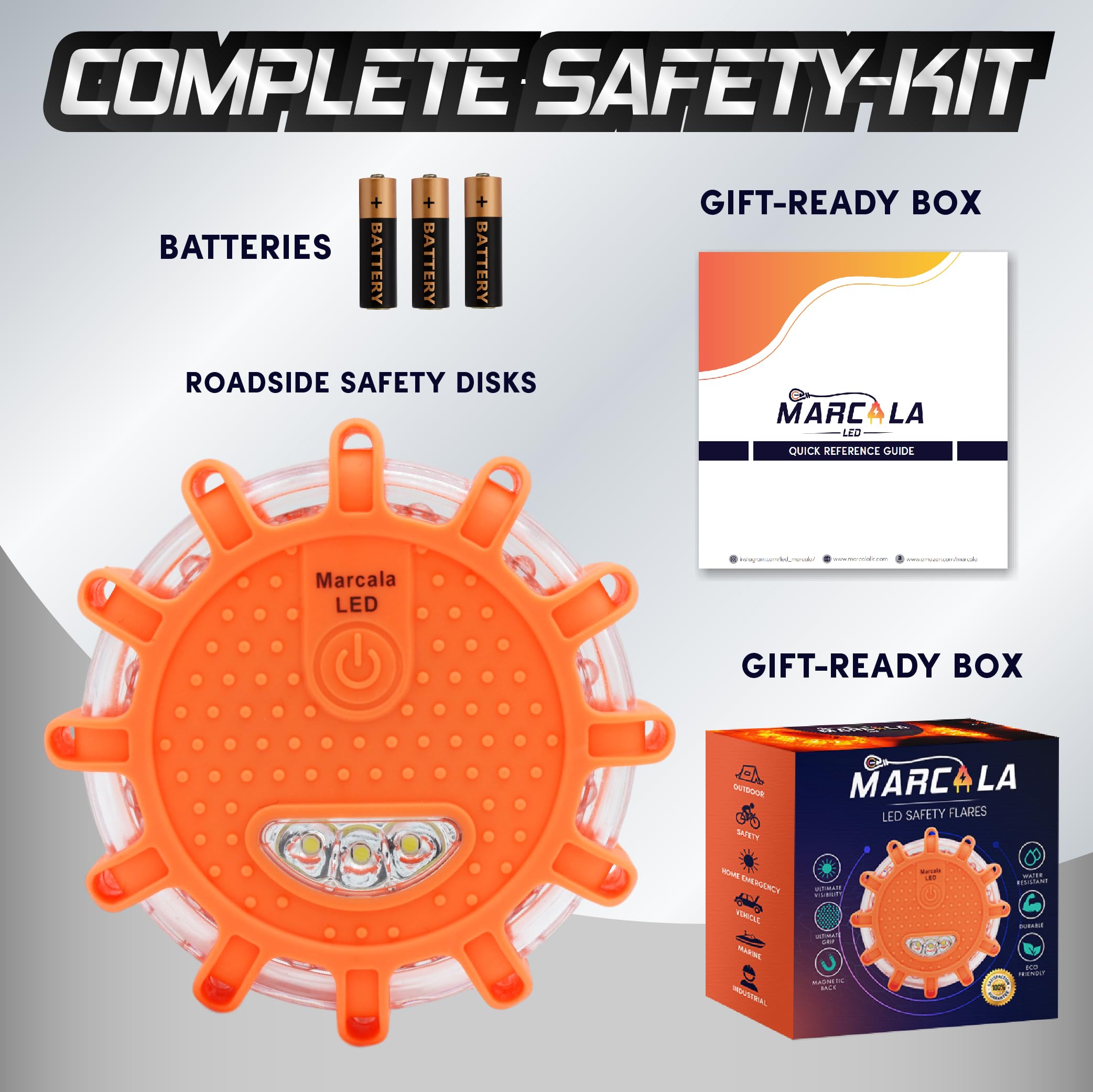 Marcala Led Road Flare 1-Pack  Dot Compliant Led Road Flares Car Emergency Kit  Emergency Flares Kit W/Batteries Installed  Road
