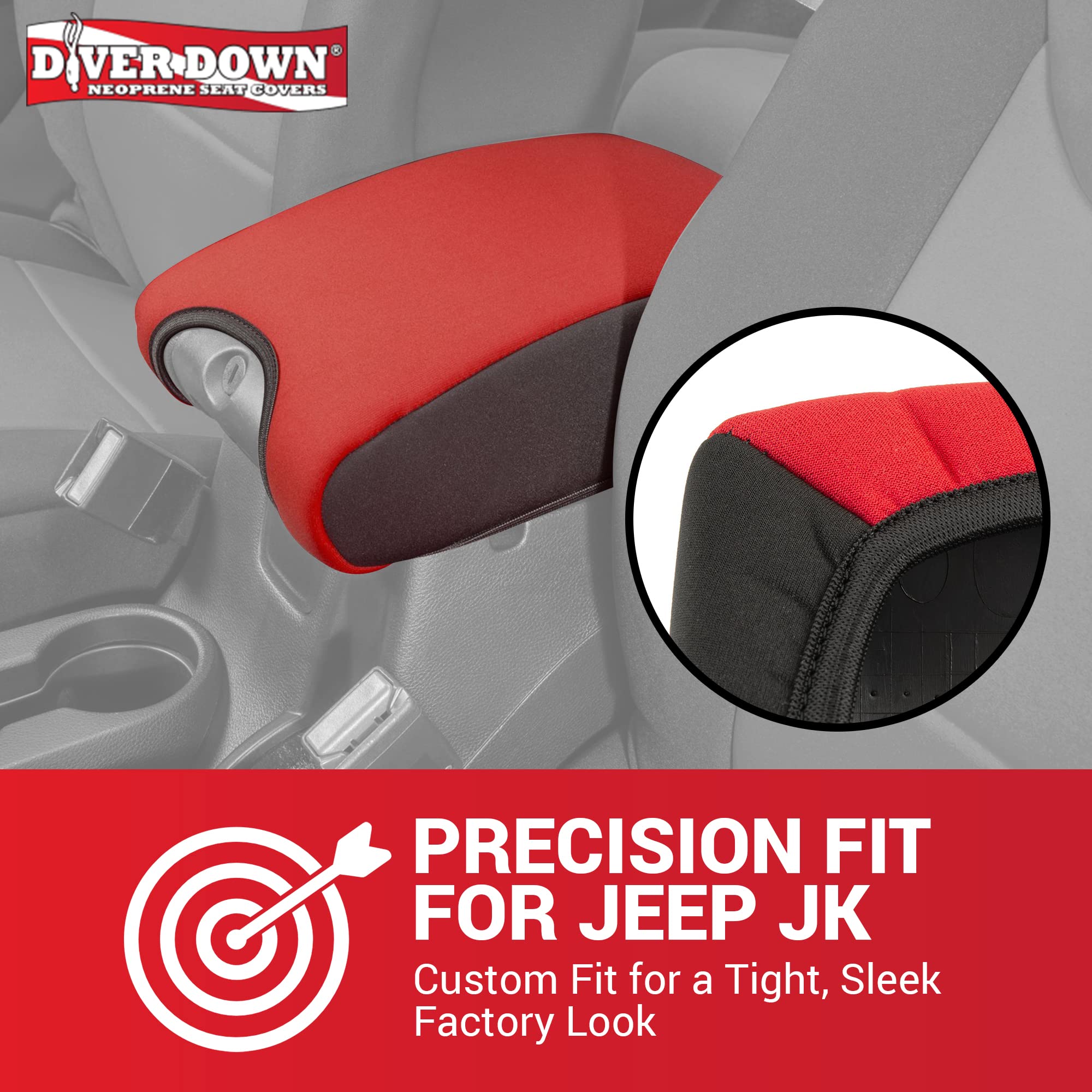 Diver Down Neoprene Center Console Cover - Fits Jeep 2007-2018 Jk Jku Wrangler - Cushioned Armrest Cover - Doesn'T Burn Your Elbow - Tight Custom Fit - Comfortable Foam Armrest Pad (11-18 Black)