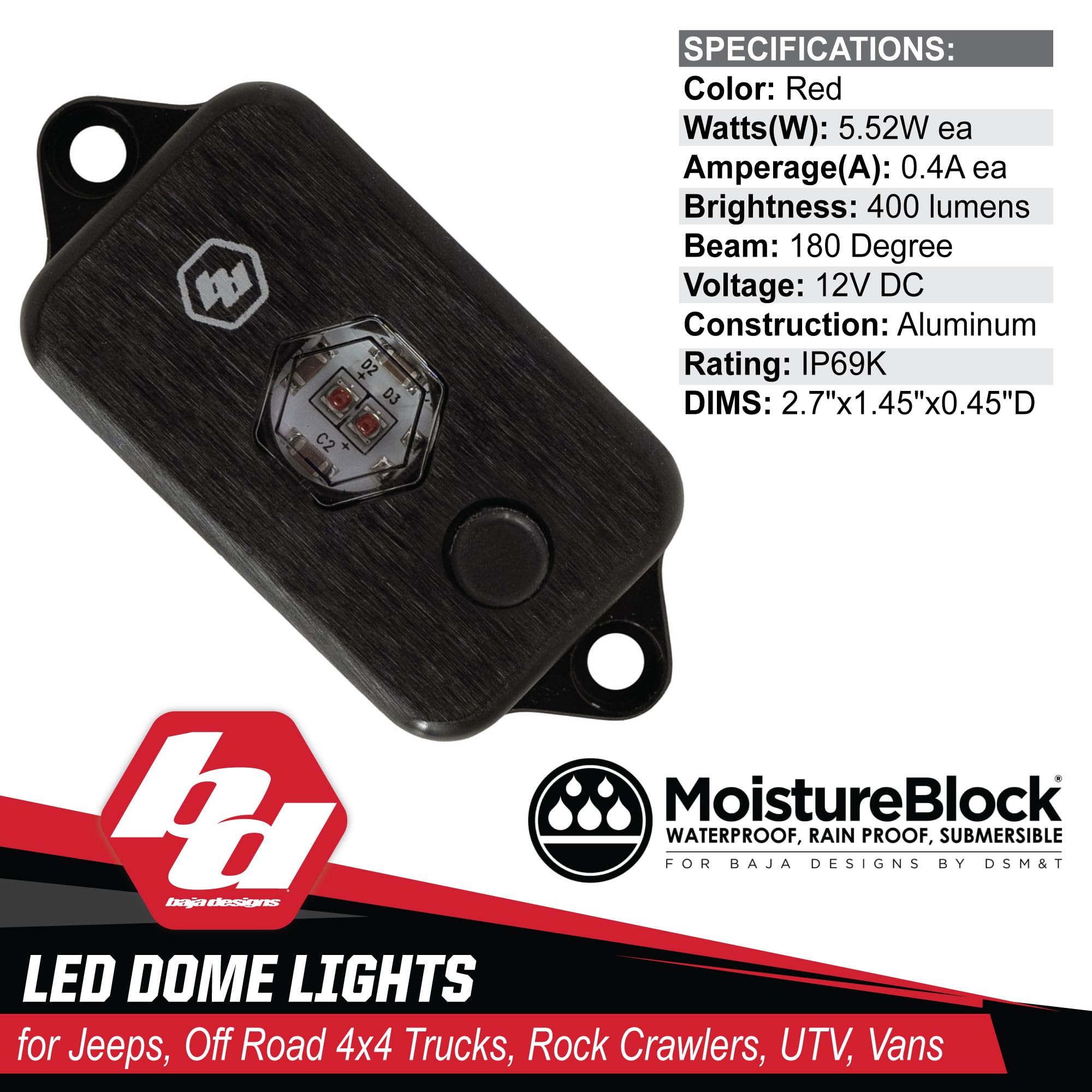 Baja Designs LED Dome Light with Switch (Red)