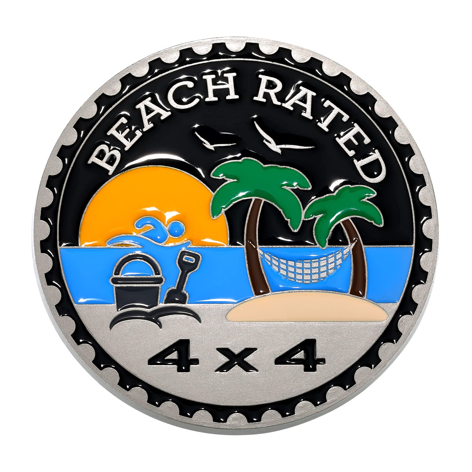 Frienda Beach Rated 4 x 4 Car Badge Metal Automotive Badge 3D Emblems Round Car Emblem Decals Stickers Compatible with Vehicles 
