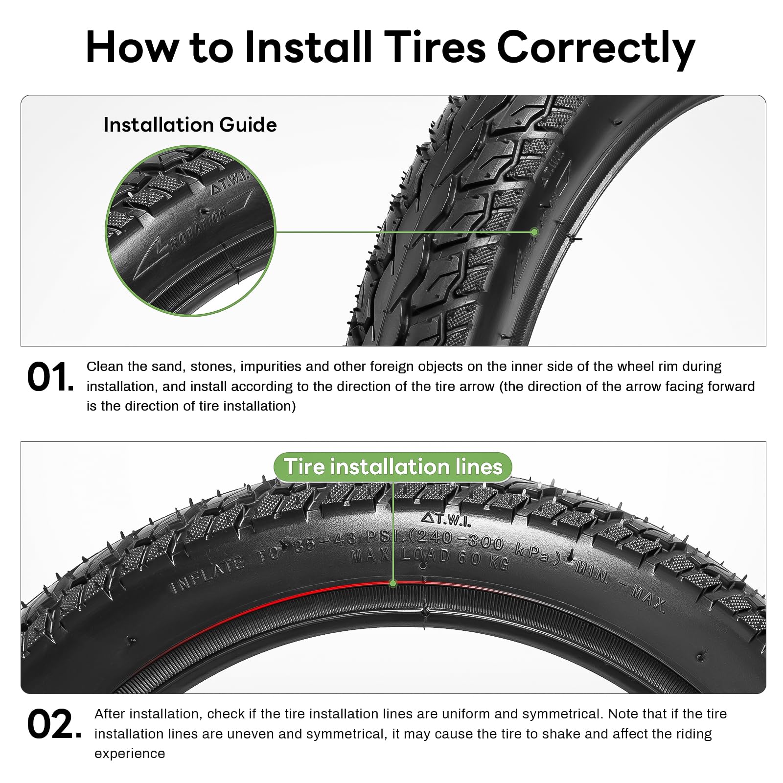 StaiBC Heavy-Duty Electric Scooter Tire Tube Set, 14x2.125 Rubber with Angled Valve Stem, Inflatable for E-Bikes and Scooters