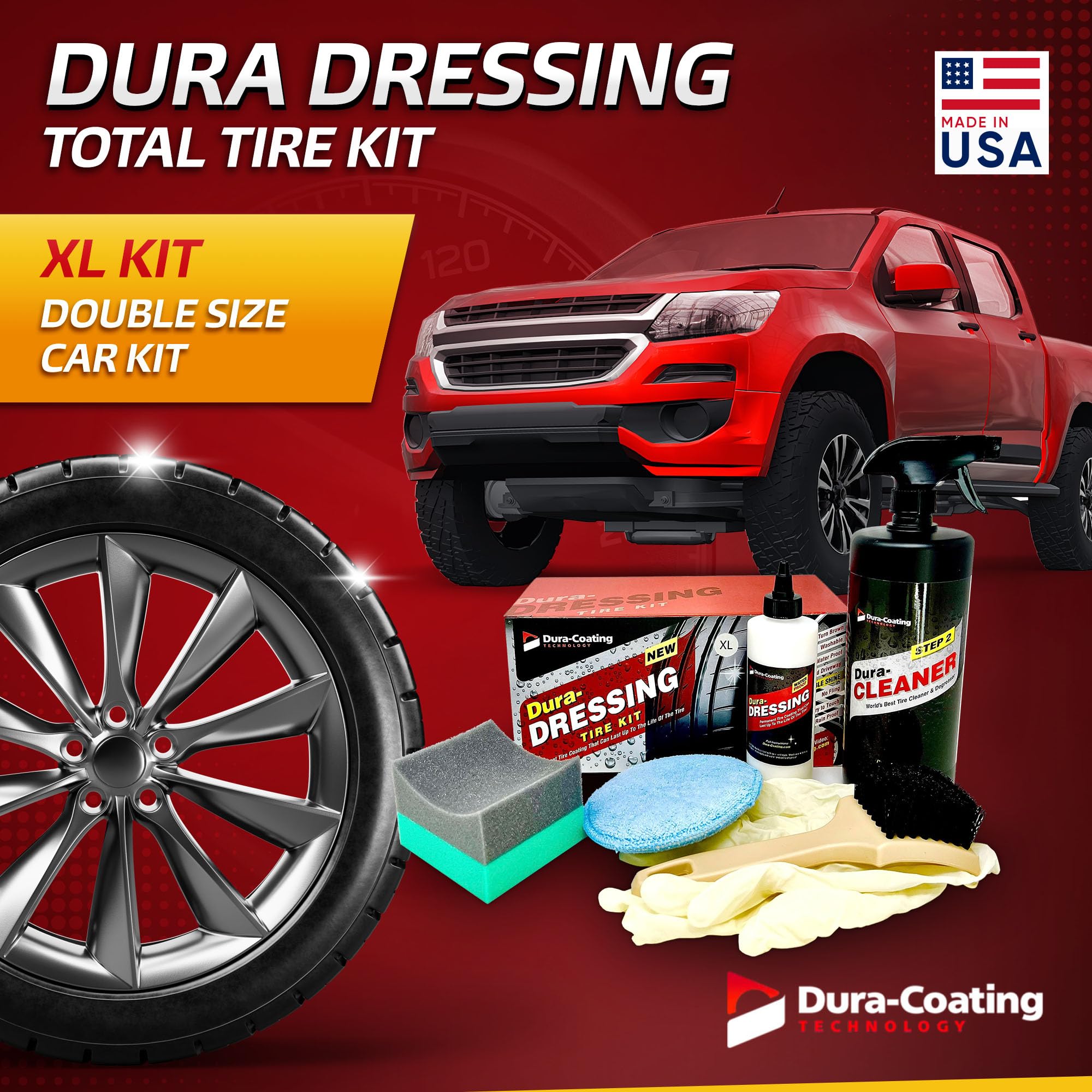 DURA-COATING TECHNOLOGY Dura-Dressing XL Total Tire Kit - Tire Dressing & Restoration for High Gloss Finish - Made in USA