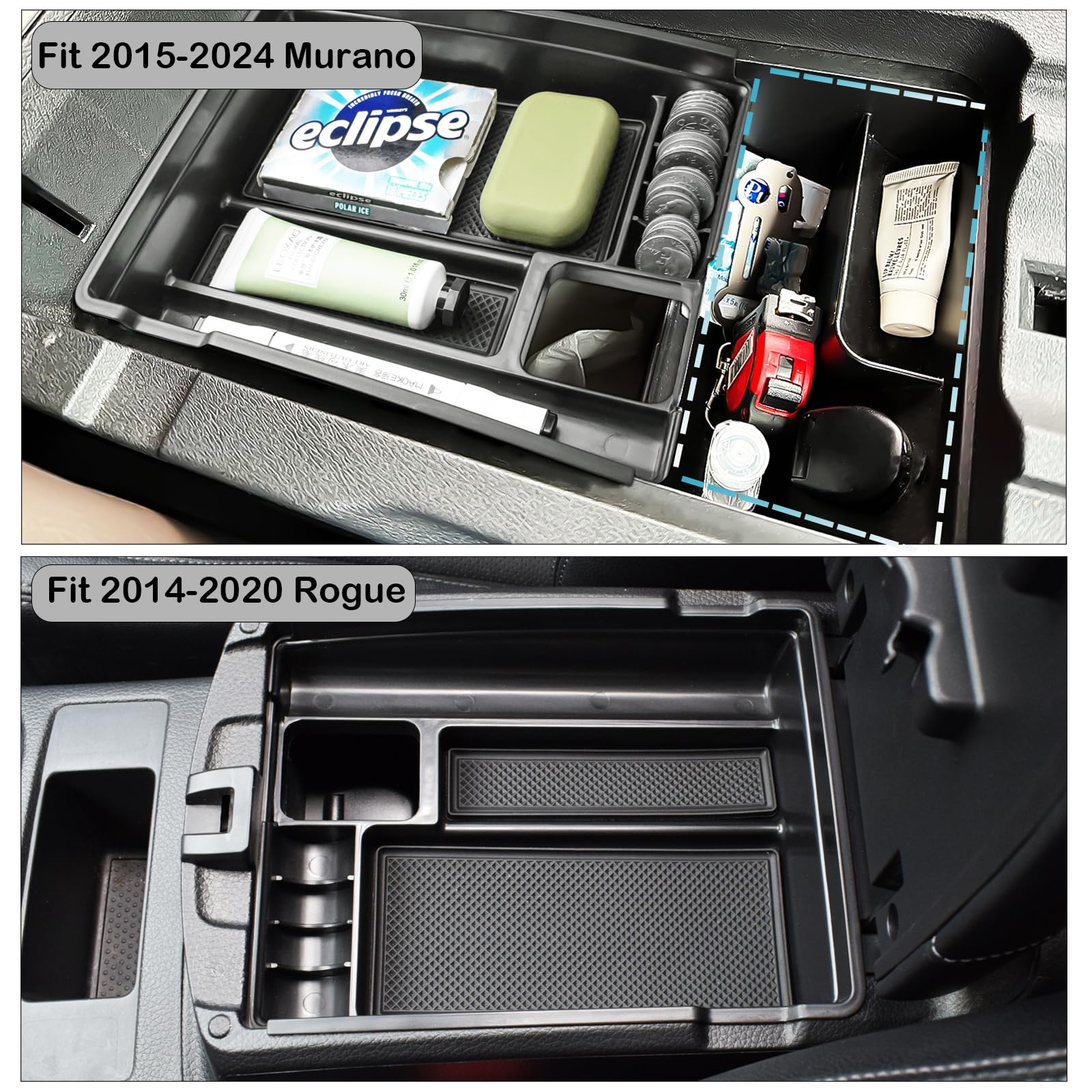 HGWEI Center Console Organizer Tray Compatible with Nissan Rogue 2014-2020 / Rogue Sport 2017-2022 / Murano 2015-2024 Interior A
