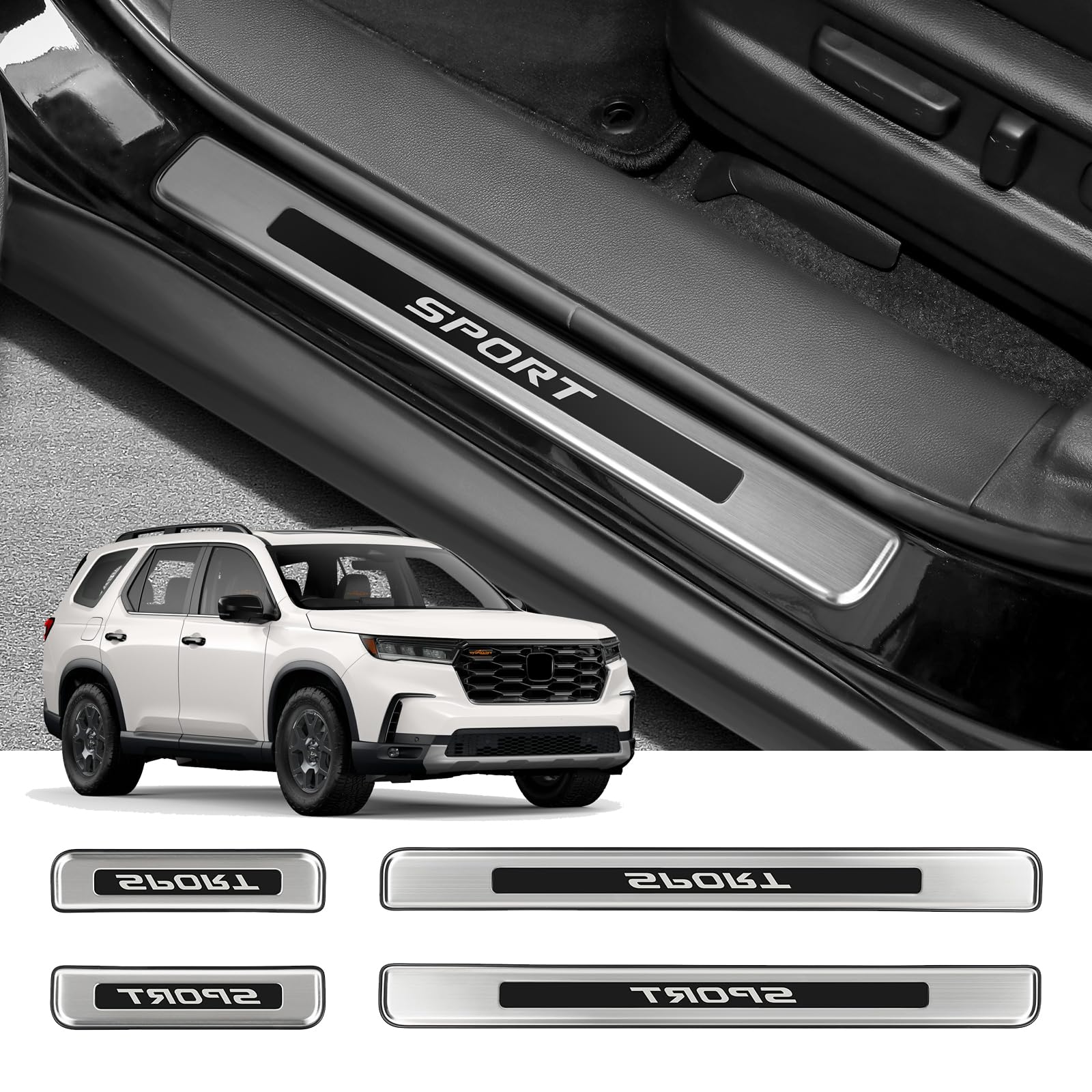 Bercicci 4PCS Door Sill Protector for Honda Pilot 2003-2025 Accessories Stainless Steel Automotive Front and Rear Door Entry Gua