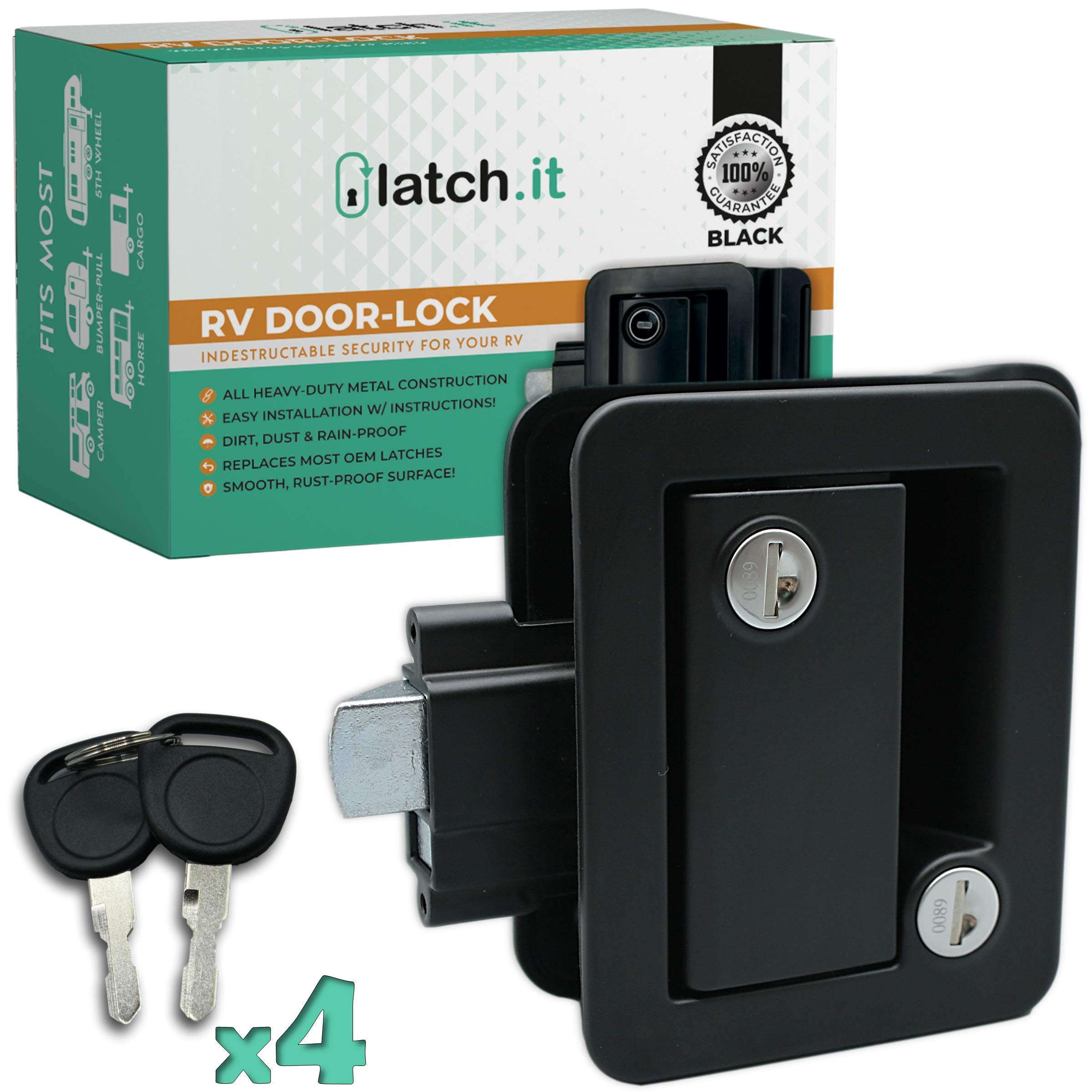 Latch.It Black Rv Door Latch  Door Locks For Travel Trailers  100% Metal Camper Door Lock 4 Camper Keys  Door Lock Only Fits 2.7