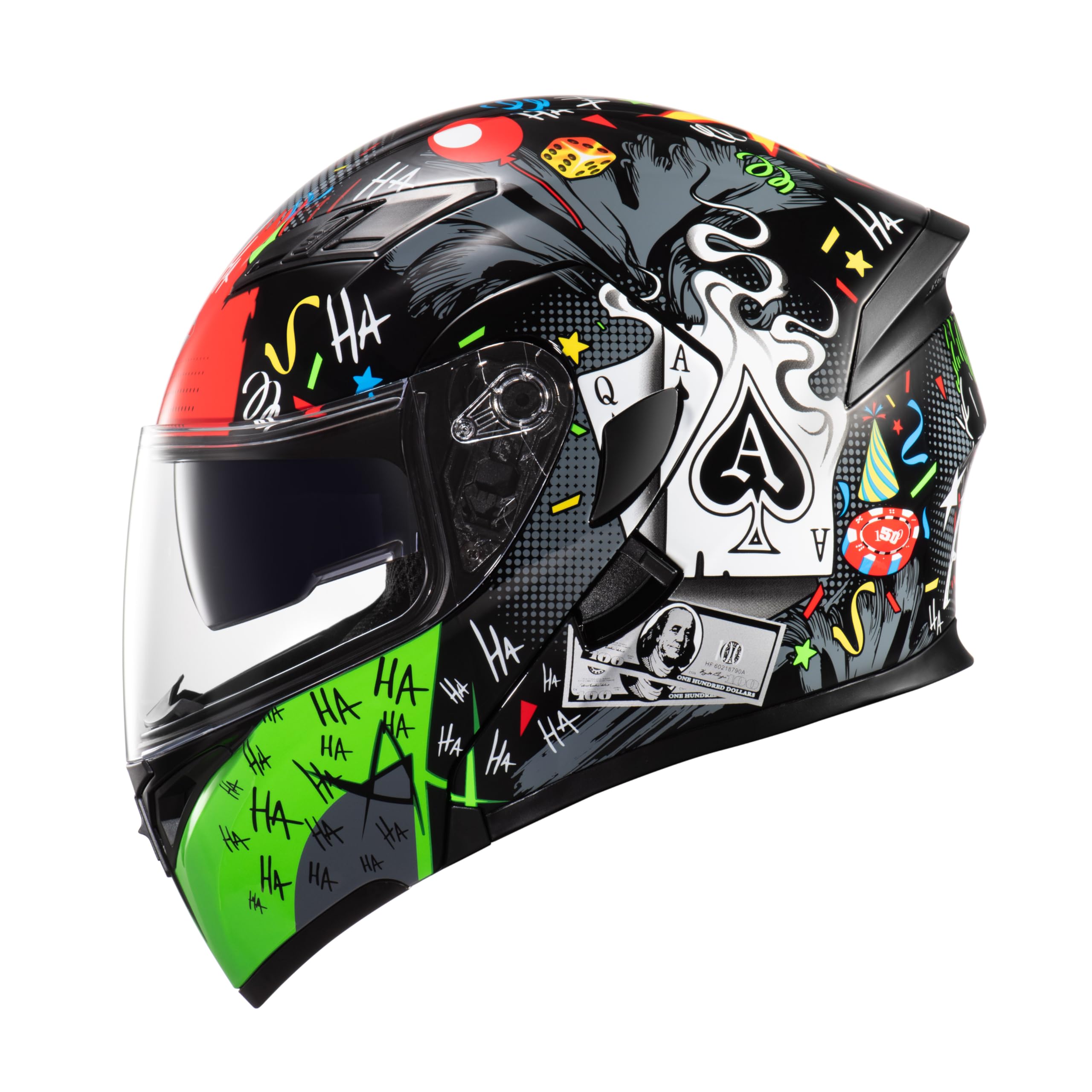 Kypara Motorcycle Dual Visor Flip Up Modular Full Face Helmet With Dot Certification Of Impressionism (Black Pocker, Xl)