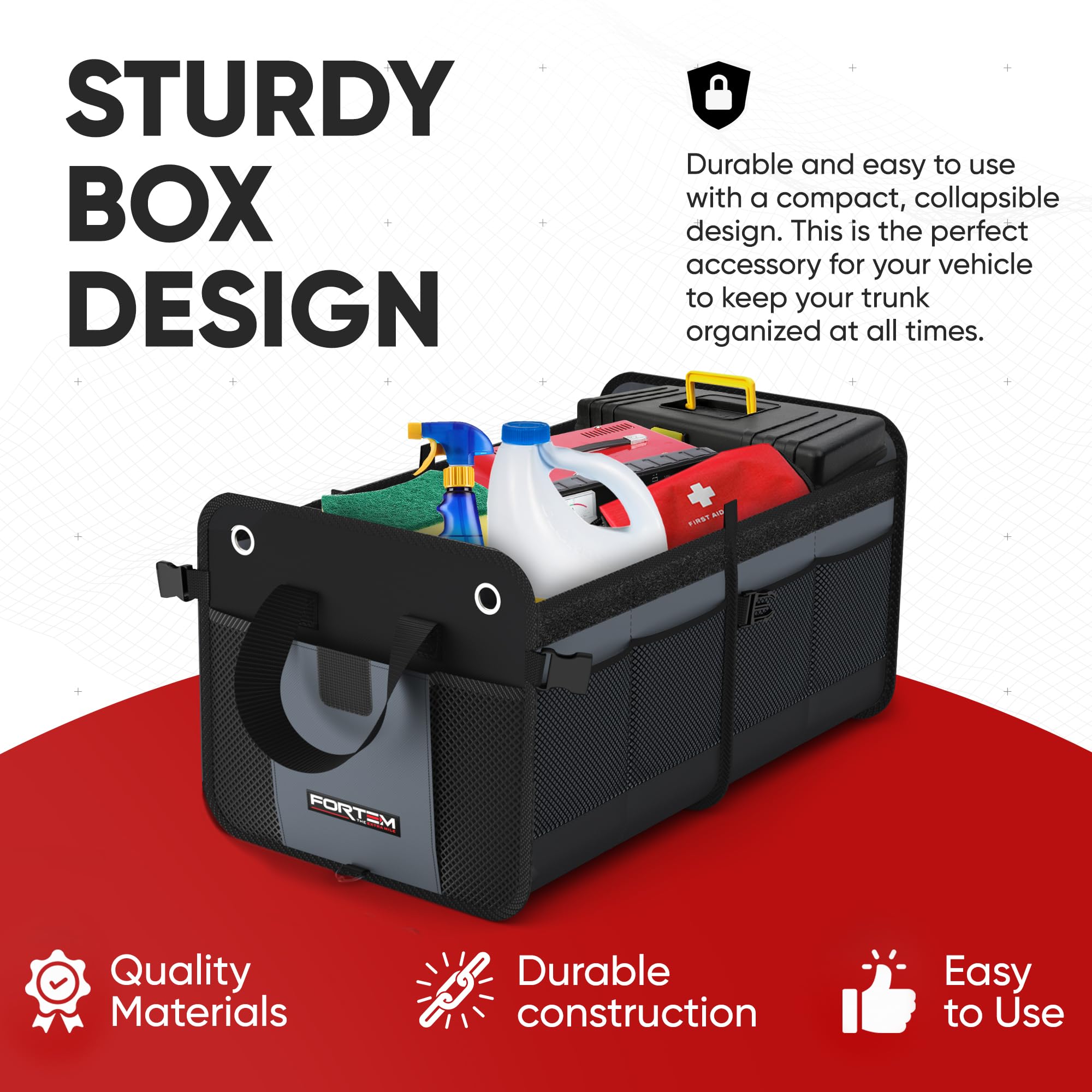 Fortem Suv Trunk Organizer, Car Organizer, Collapsible Multi-Compartment Storage Bag For Car Accessories For Women Men, 1680D Ox