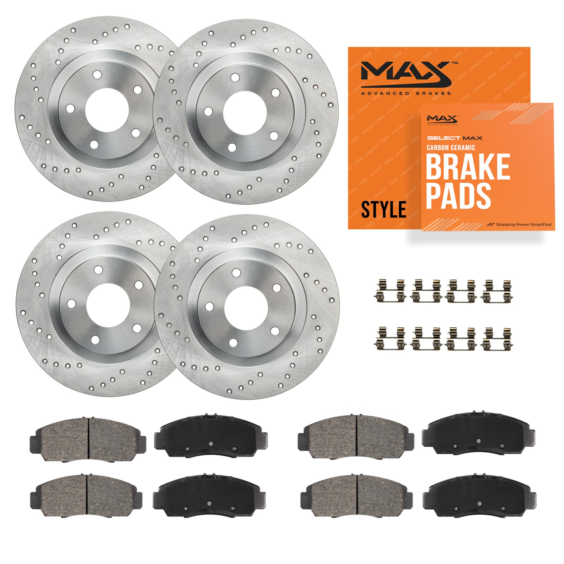 Max Advanced Brakes Front & Rear Brake Kit Compatible With 2010 2011 2012 2013 2014 2015 Chevy Camaro w/ 3.6 V6 Engine Replaceme