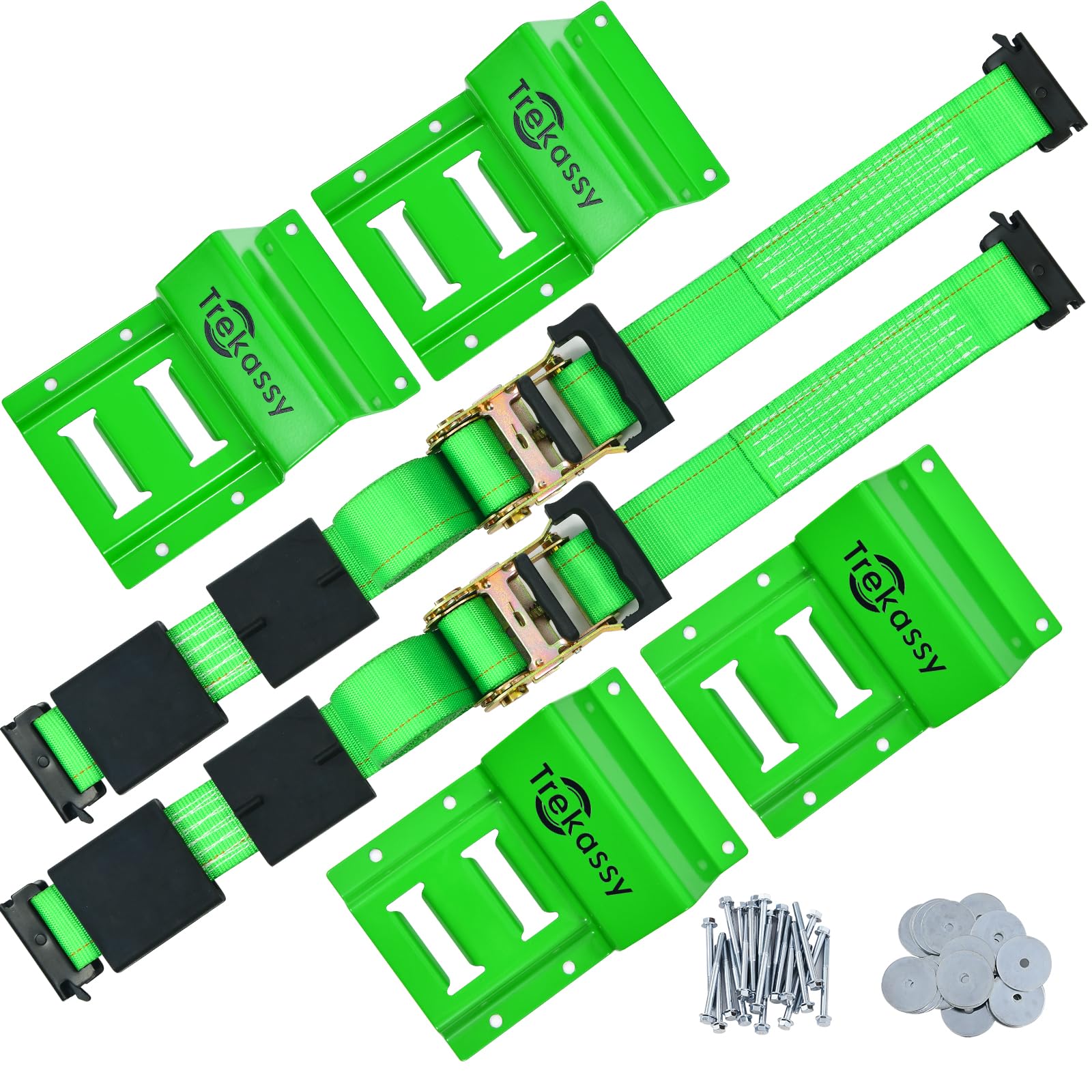 Trekassy Heavy Duty Wheel Chock Tie-Down Kit, 4,400lb Strength, 2 Pack, Green, Model NS2401G-A08, for ATV/UTV/Lawn