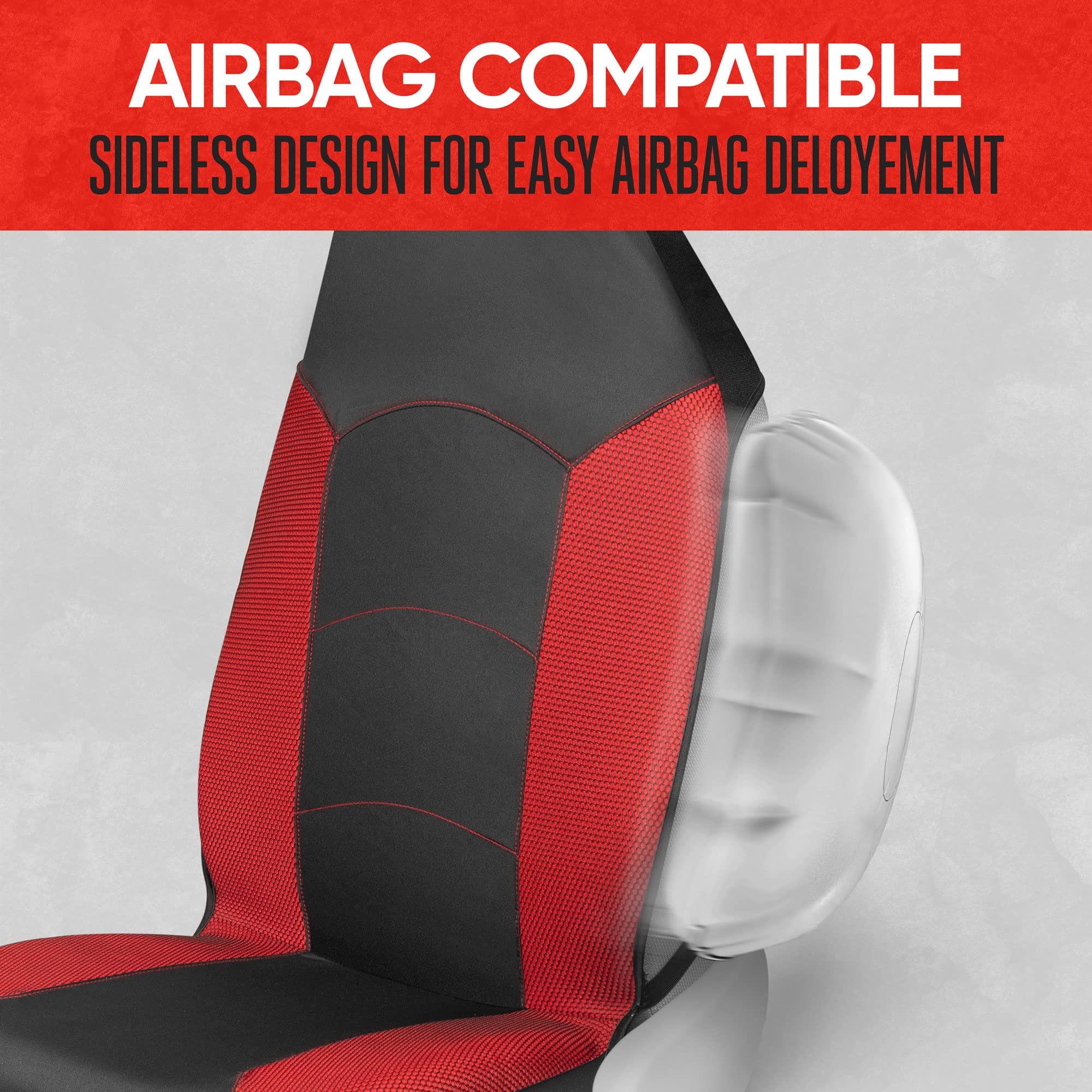 Motor Trend Red Mesh Car Seat Covers For Front Seats - Premium High Back Automotive Seat Covers, Made For Vehicles With Integrat