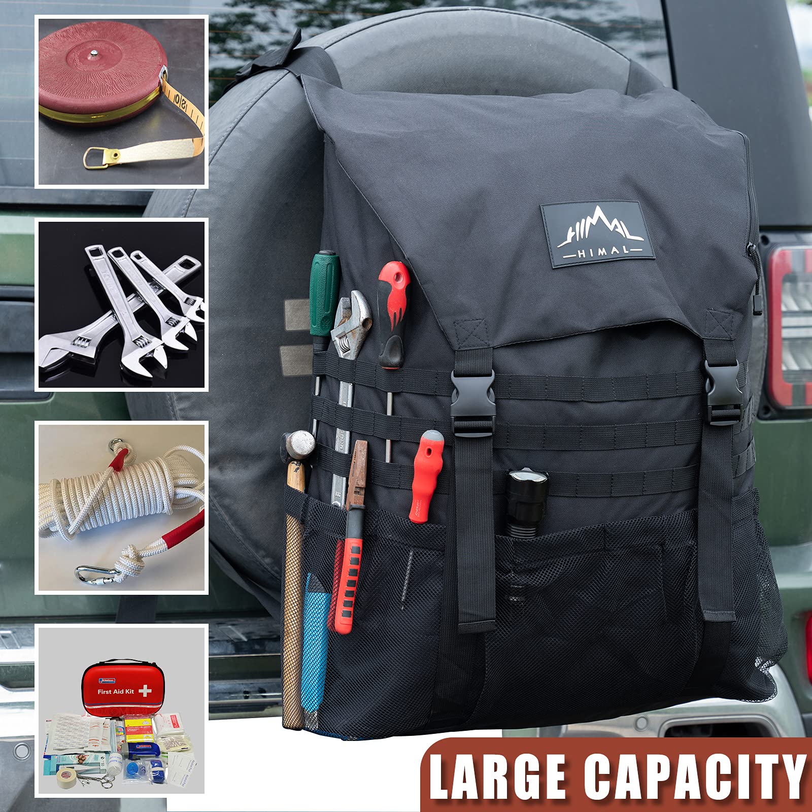 Himal Outdoors Spare Tire Trash Bag,High Quality Spare Tire Storage Bag,Suv Trunk Organizer For Outdoor Off-Road Recovery Gear,Black