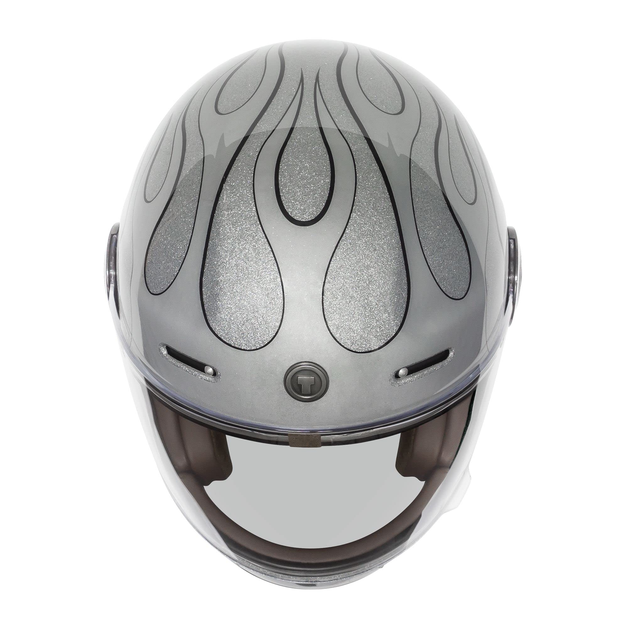 TORC T1 Retro Full Face Motorcycle Helmet, XX-Large, Silver Mega Flake Blaze, Suede Material, Model T142BLZ26