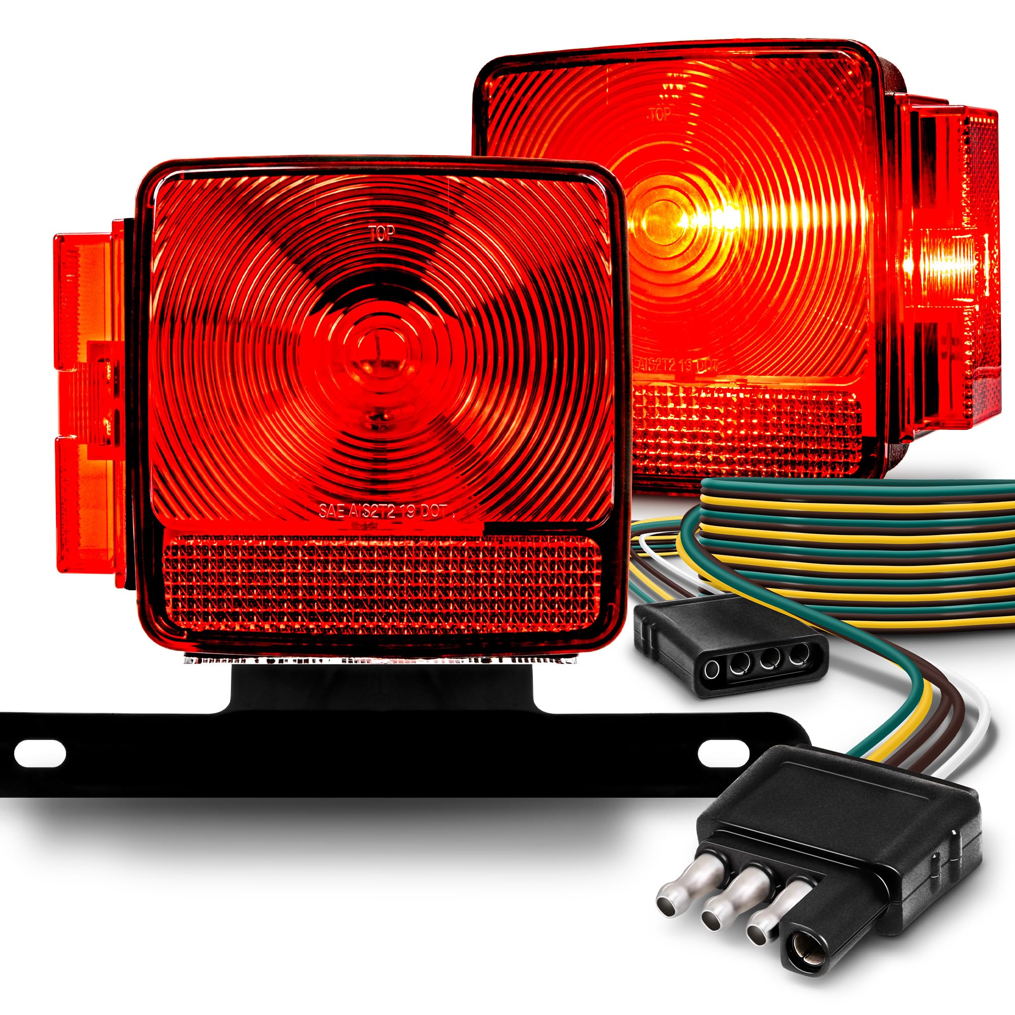 TRUE MODS LED Trailer Light Kit [DOT FMVSS-108 SAE AIS2T2/APC/L] IP67 Waterproof License Brake Turn Signal Tail Light & 4Pin Wir