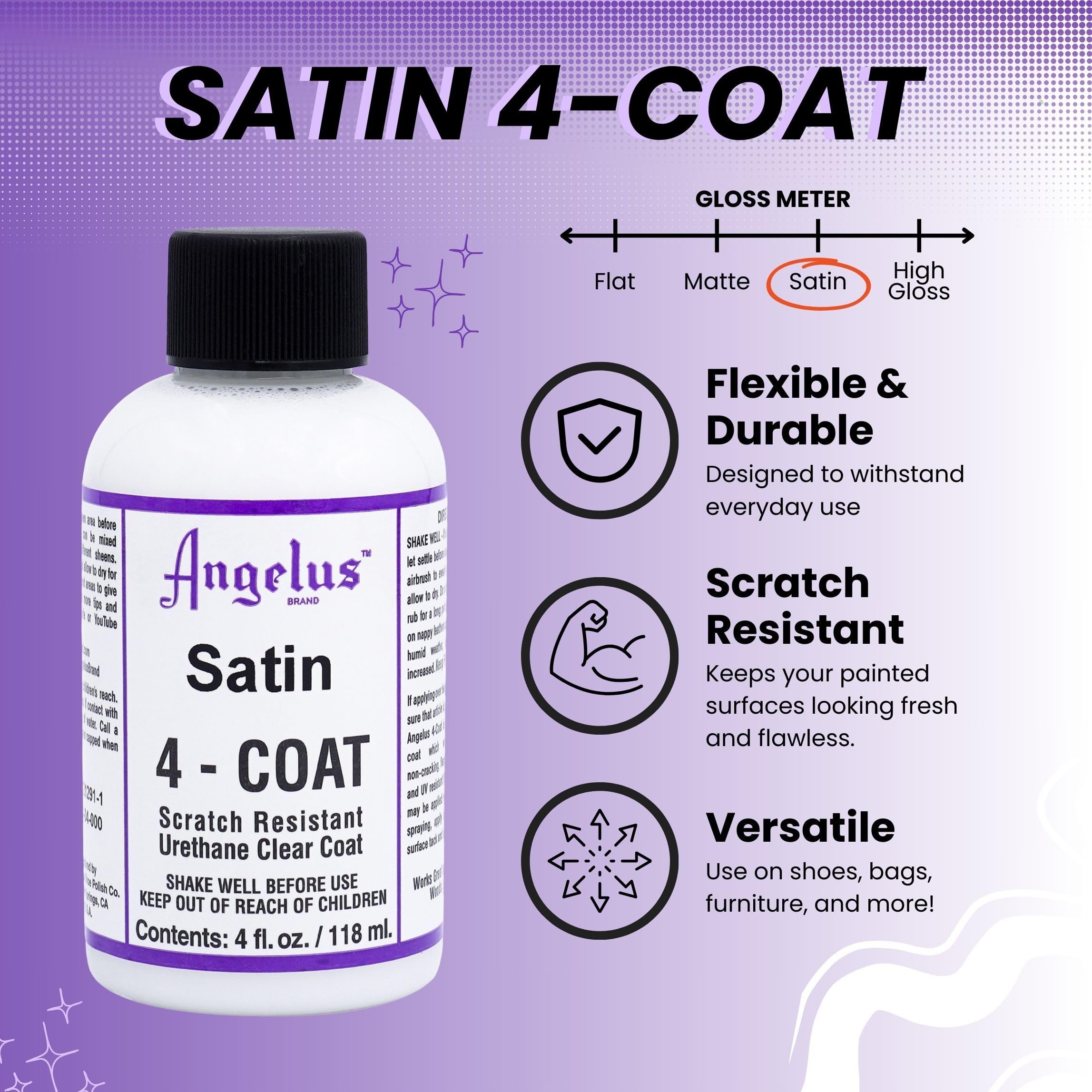 Angelus 4-Coat Leather Clear Coat Finisher, Scratch Resistant, Satin, 4oz, White