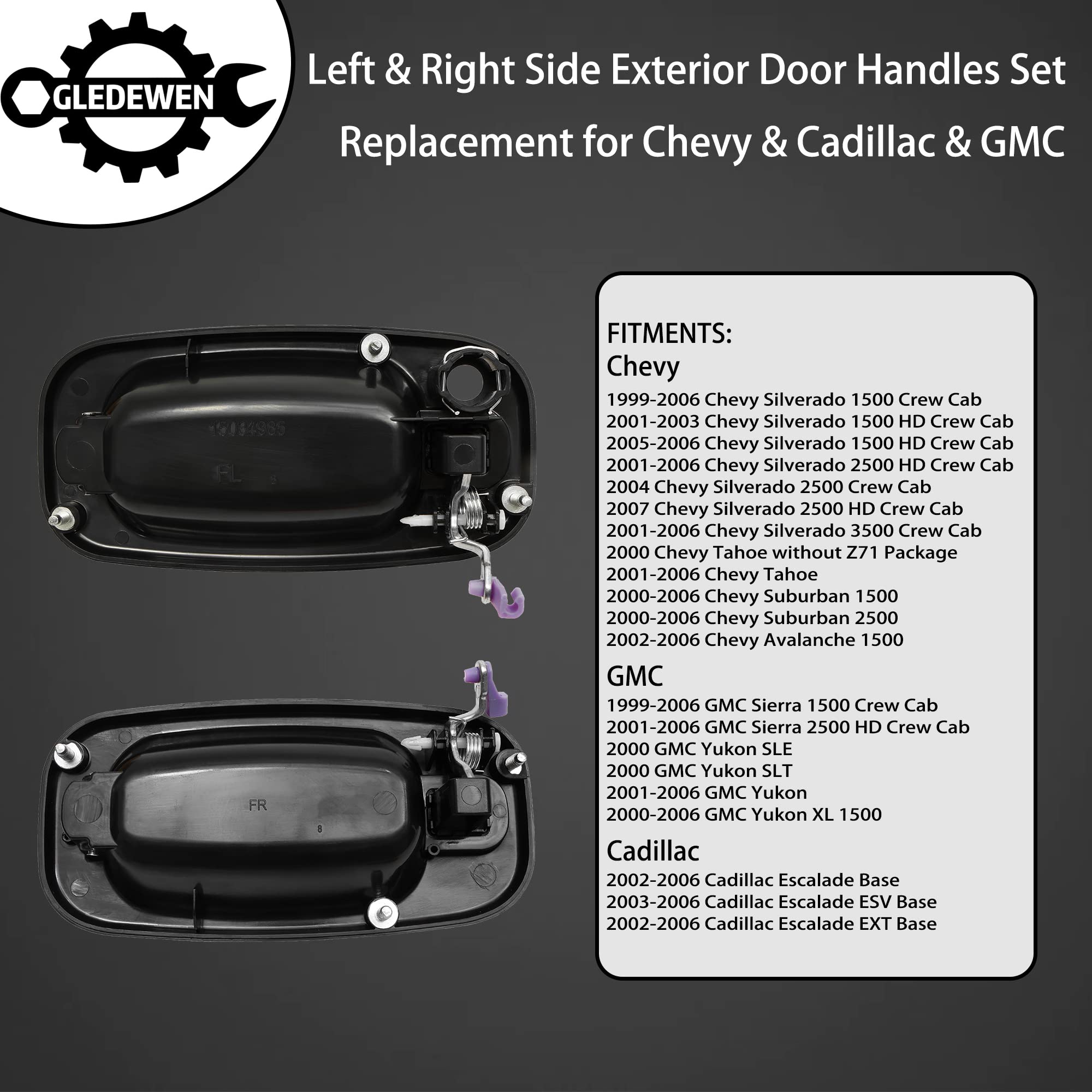 Exterior Door Handles Set, Compatible With 1999-2007 Chevy Silverado Suburban Tahoe Avalanche, Gmc Sierra Yukon, Cadillac Escalade, Front Rear Left Driver & Right Passenger,15034985 15721572 Gm1520105