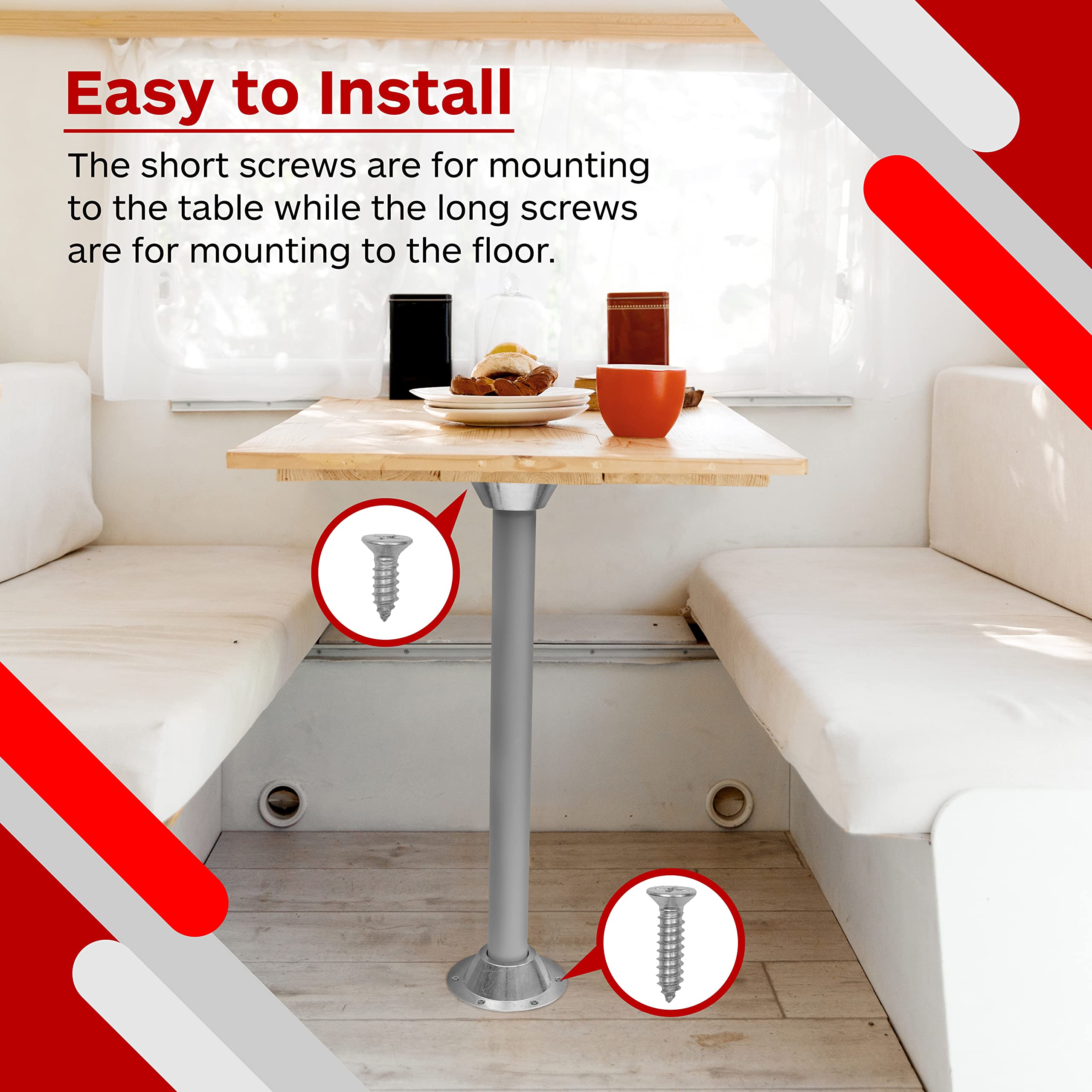 TonGass RV Table Base - Aluminum Pedestal Flange (2-Pack) - Standard Size - Silver - Includes Mounting Screws and 6 Holes