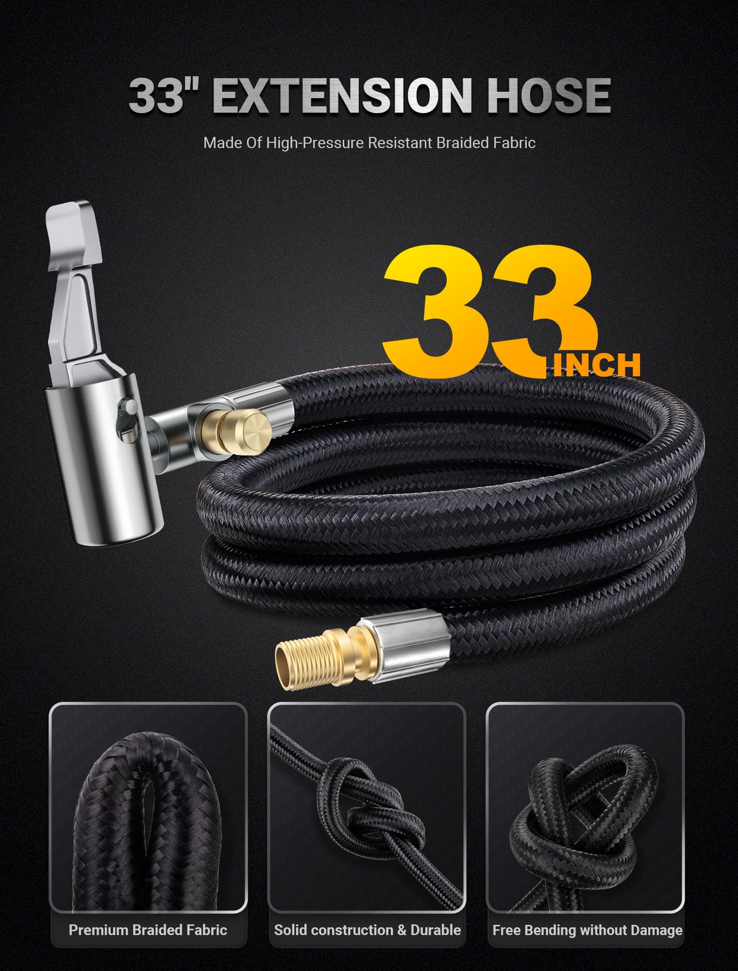 LUMITECO 33'' Air Release Extension Hose, 7-Pack Tire Inflator Replacement Hose w/Presta Valve Adaptor&Ball Pump Needle Kit, Tir