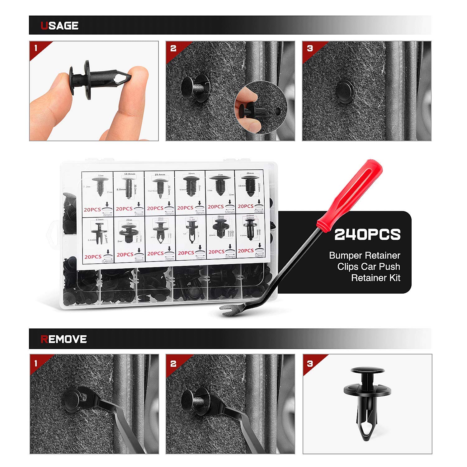 Nilight 240Pcs Bumper Retainer Clips, Car Plastic Rivets Fasteners Remover Push Retainer Kit -Door Trim Panel Clips For Toyota G