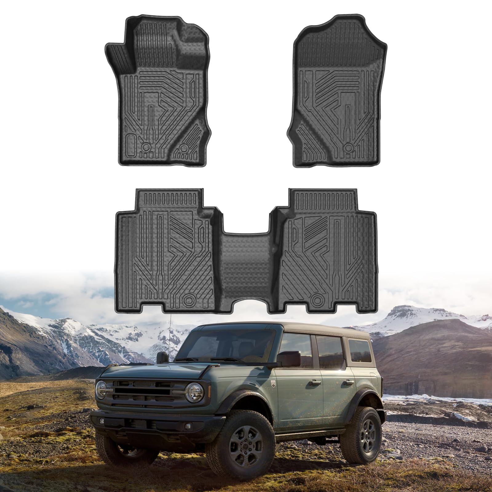 Mixsuper Floor Mat for Ford Bronco 2021-2026, Only Fits 4-Door Models, All Weather Floor Liner 2 Row Set Black (Not for Ford Bro