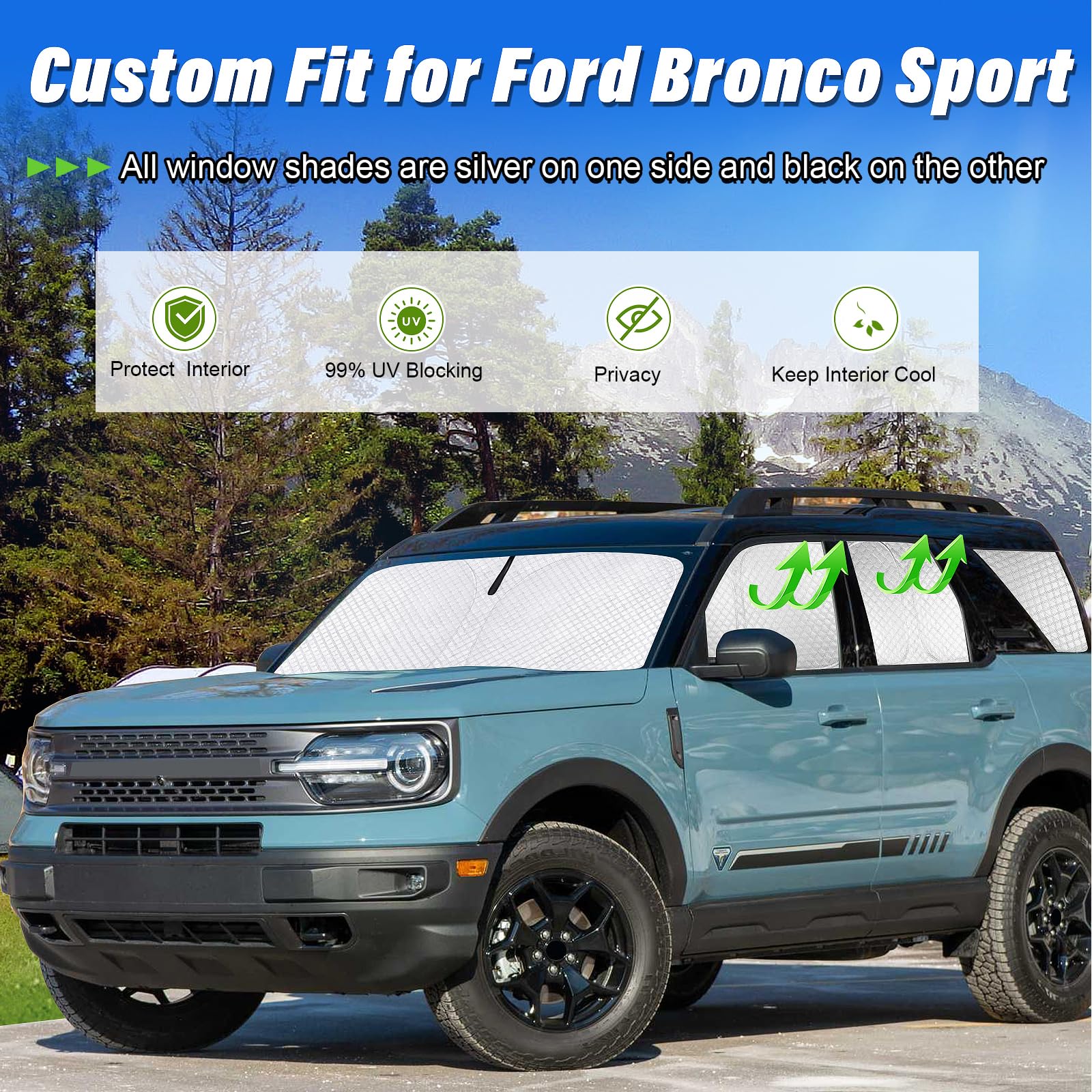 Kmf Windshield Sun Shade Replacement For Ford Bronco Sport Accessories 2021-2024 2025, Side Window Sun Shade Cover Sun Visor Shi