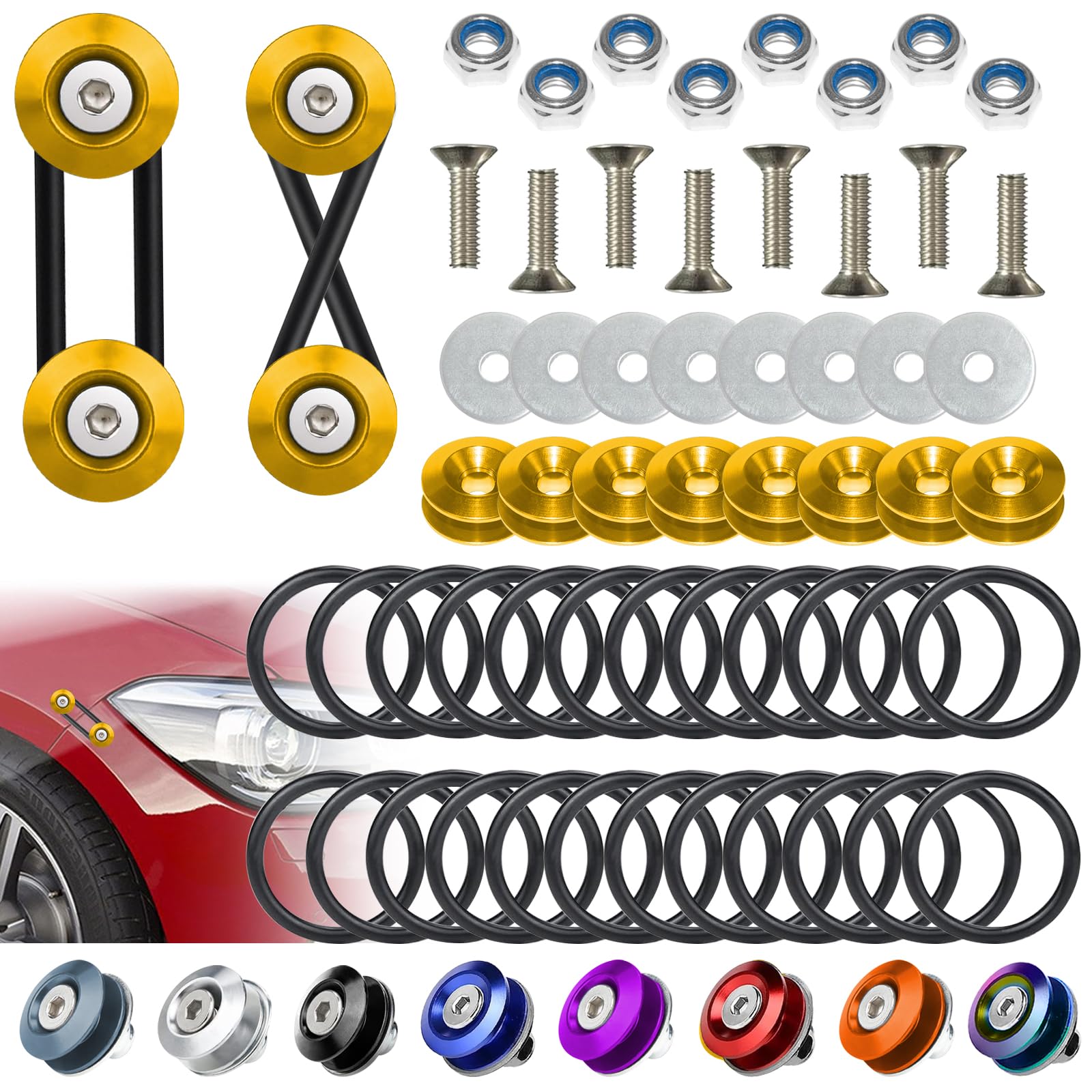 BFXM Universal Bumper Clips, Front Rear Bumper Quick Release Kit, Bumper Holders for Cars (8 Gold Bumper Quick Release Tabs and 