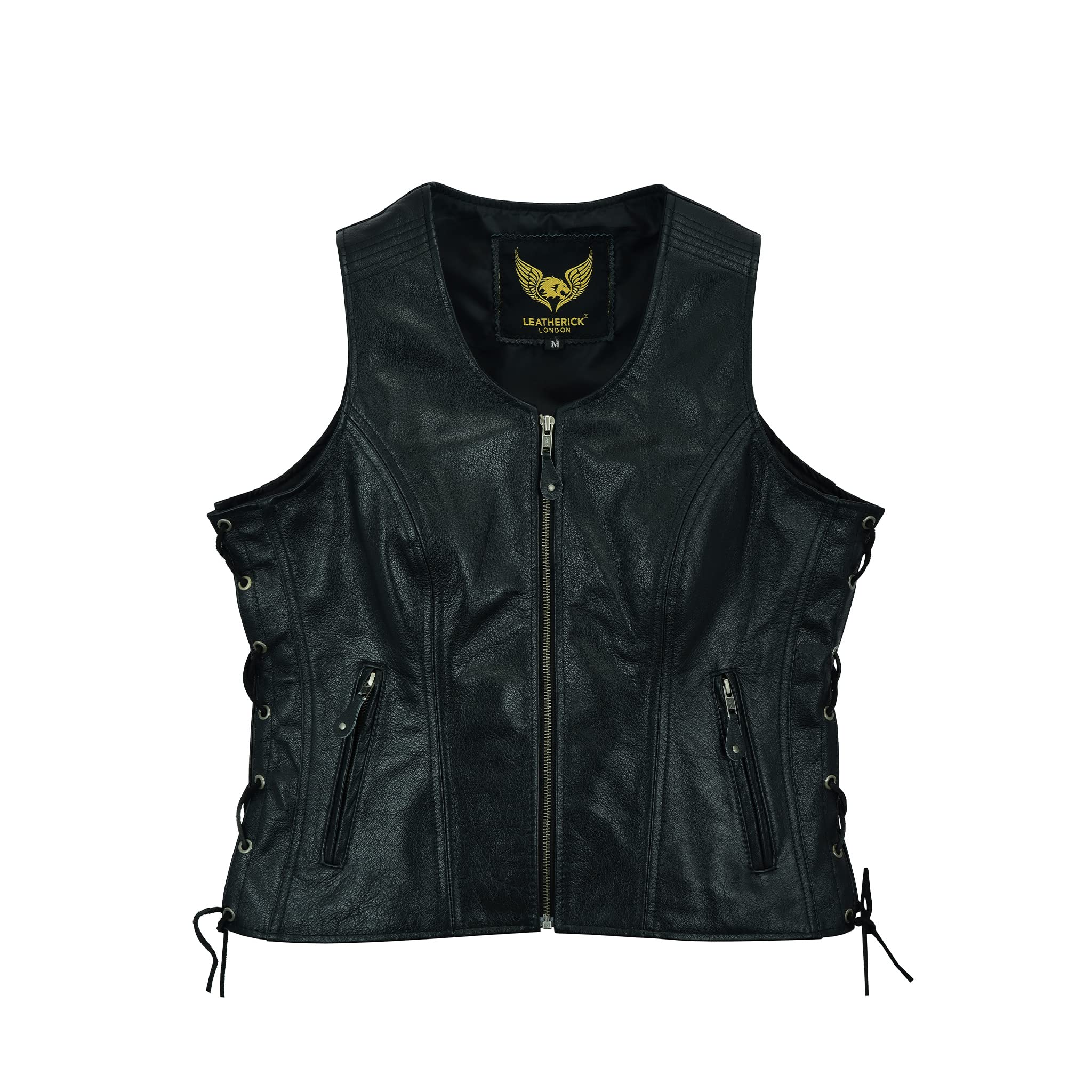 Leatherick Women Top Grain Genuine Buffalo Black Ladies Leather Vests For Motorcycle Bikers (As1, Alpha, 5X_L, Regular, Regular,