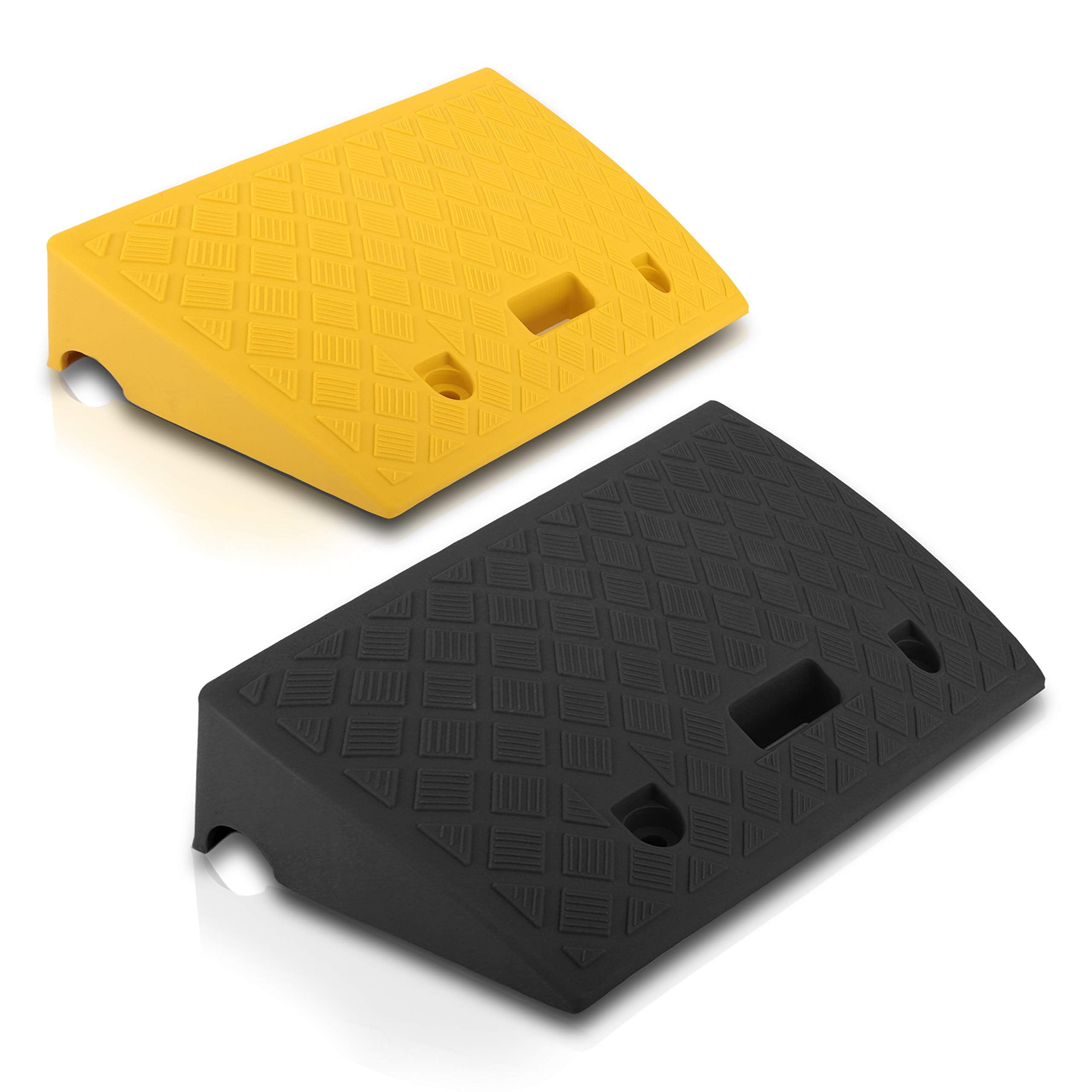 Pyle Portable Lightweight Plastic Curb Ramps - 2PC Heavy Duty Plastic Threshold Ramp Set for Driveway, Loading Dock, Sidewalk, C