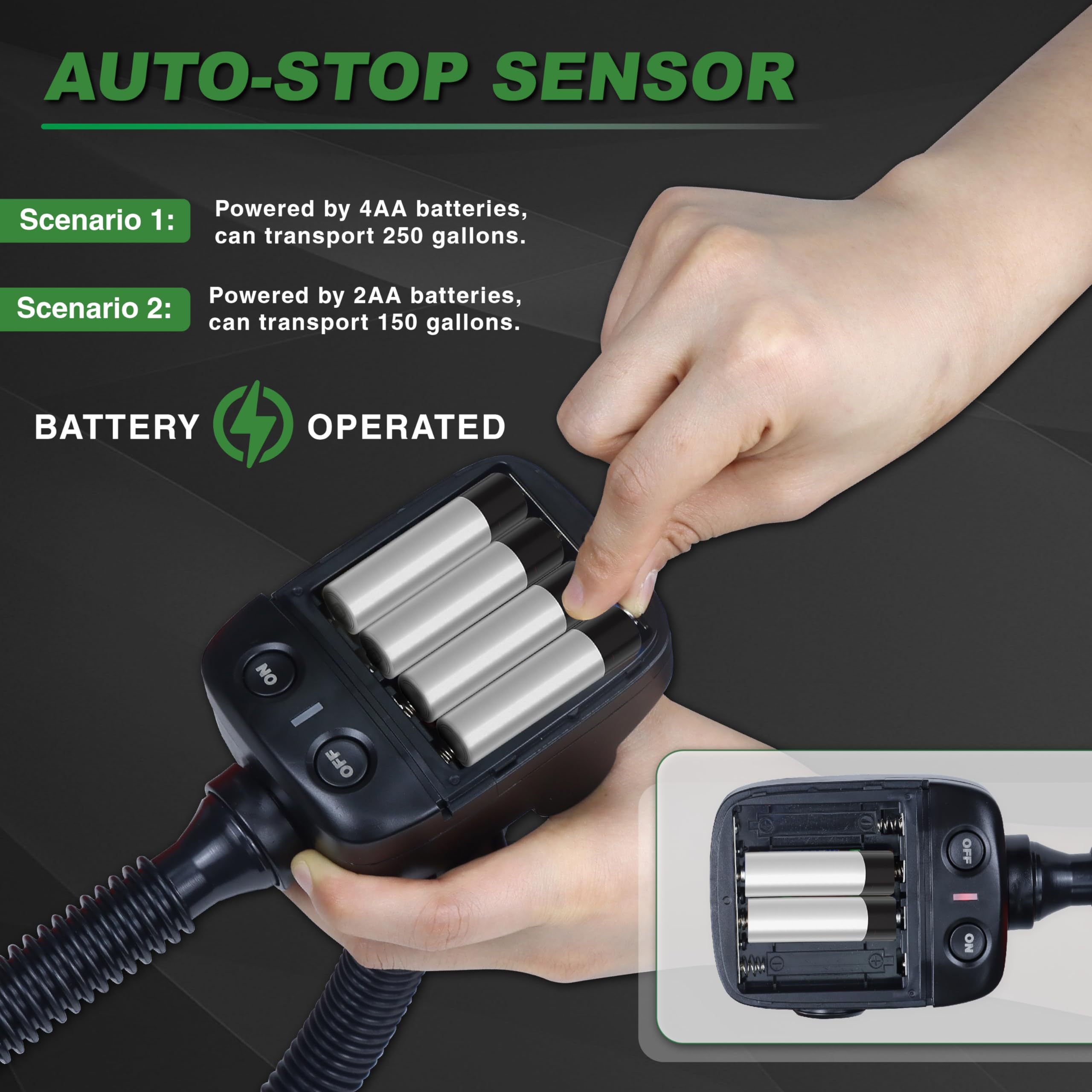 Aetleemo Automatic Fuel Transfer Pump, 2.4 GPM, Auto-Stop Sensor, Green, Model JMAD-002, for Gasoline, Diesel, Kerosene